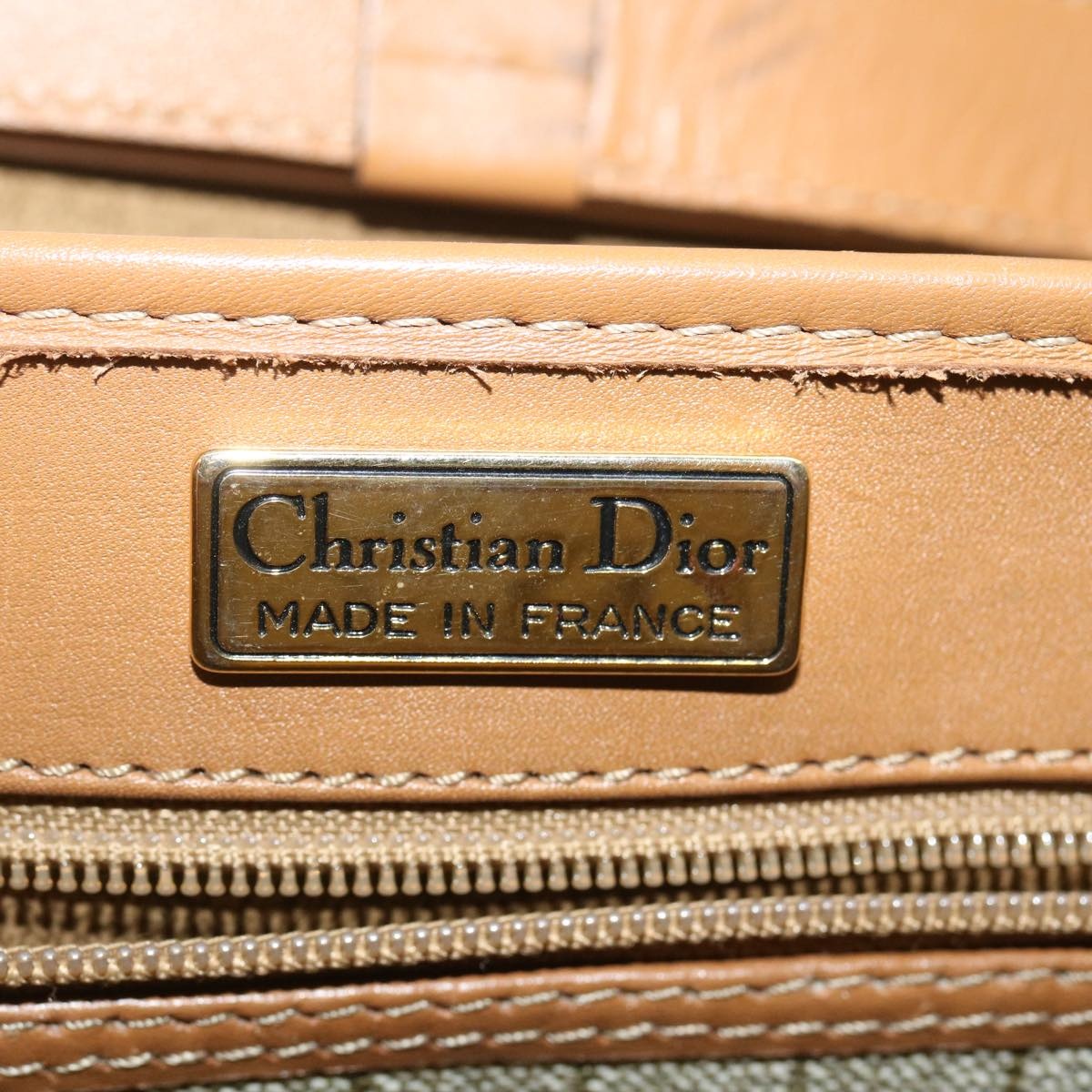 DIOR Honeycomb Canvas Hand Bag Leather Beige - 10