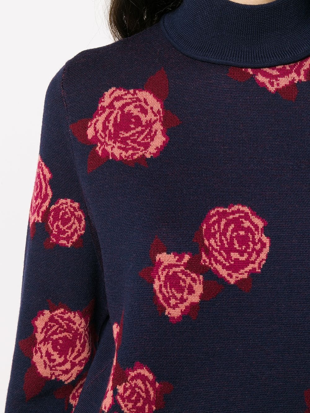 rose-jacquard roll neck sweater  - 5