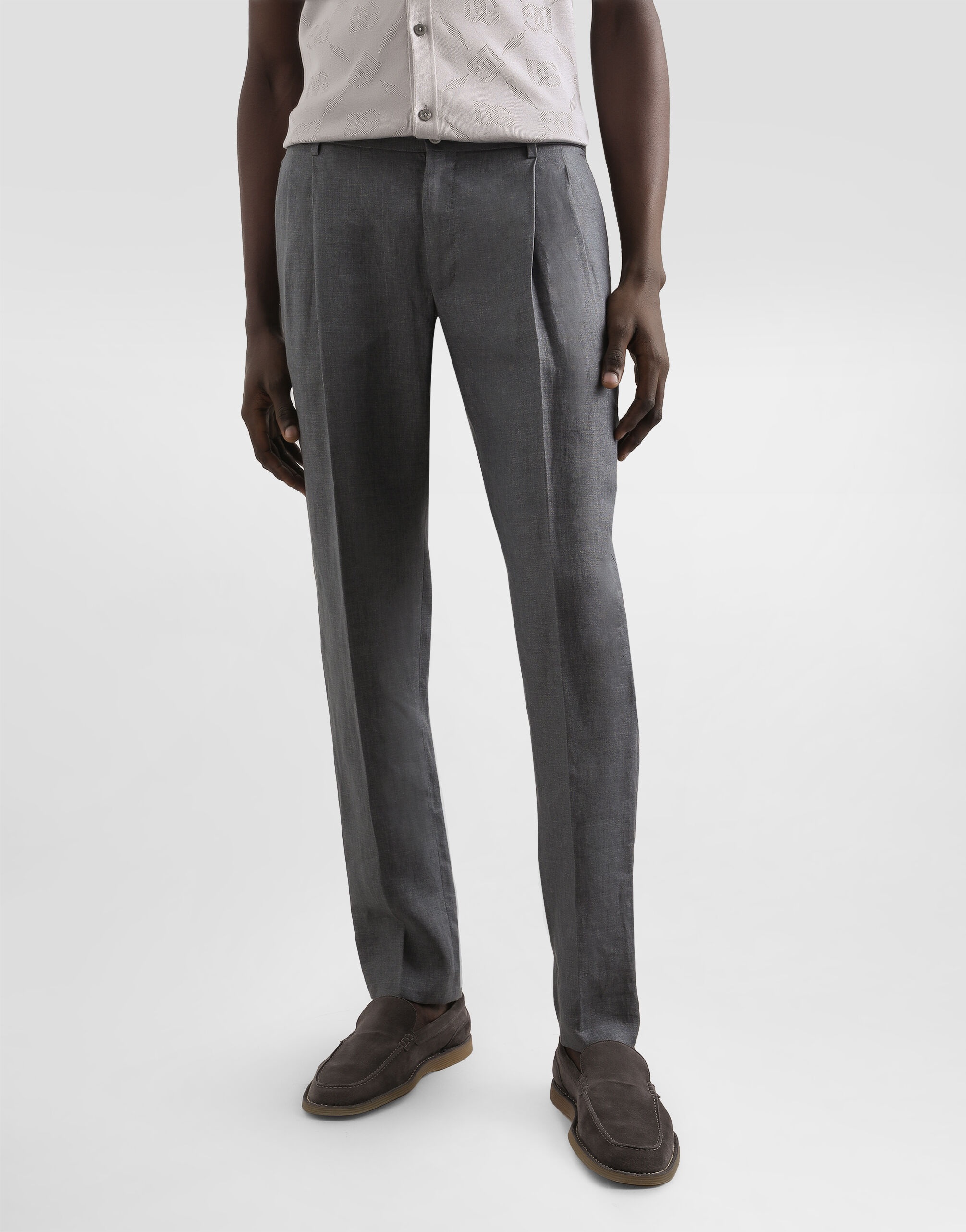 Washed linen canvas trousers - 4