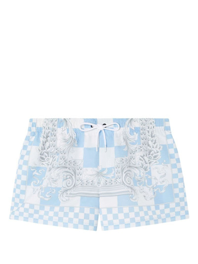 VERSACE baroque-print checked swim shorts outlook
