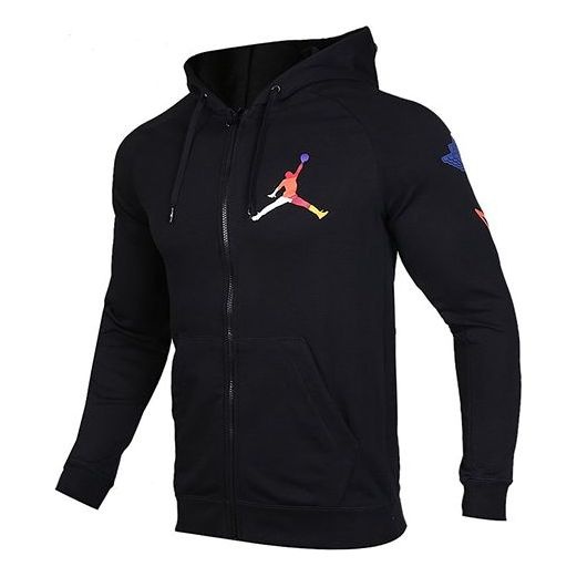 Air Jordan Colorful Logo Zipper Hooded Jacket Black CJ7880-010 - 1
