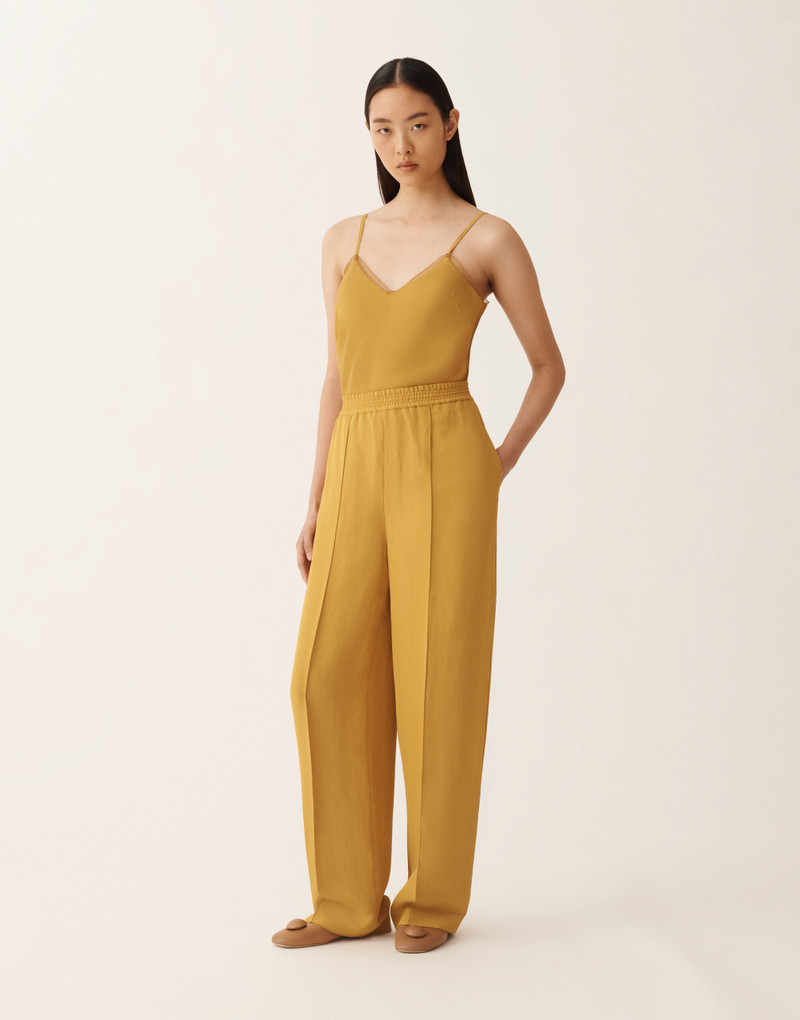 Fluid linen and viscose trousers in mustard 3