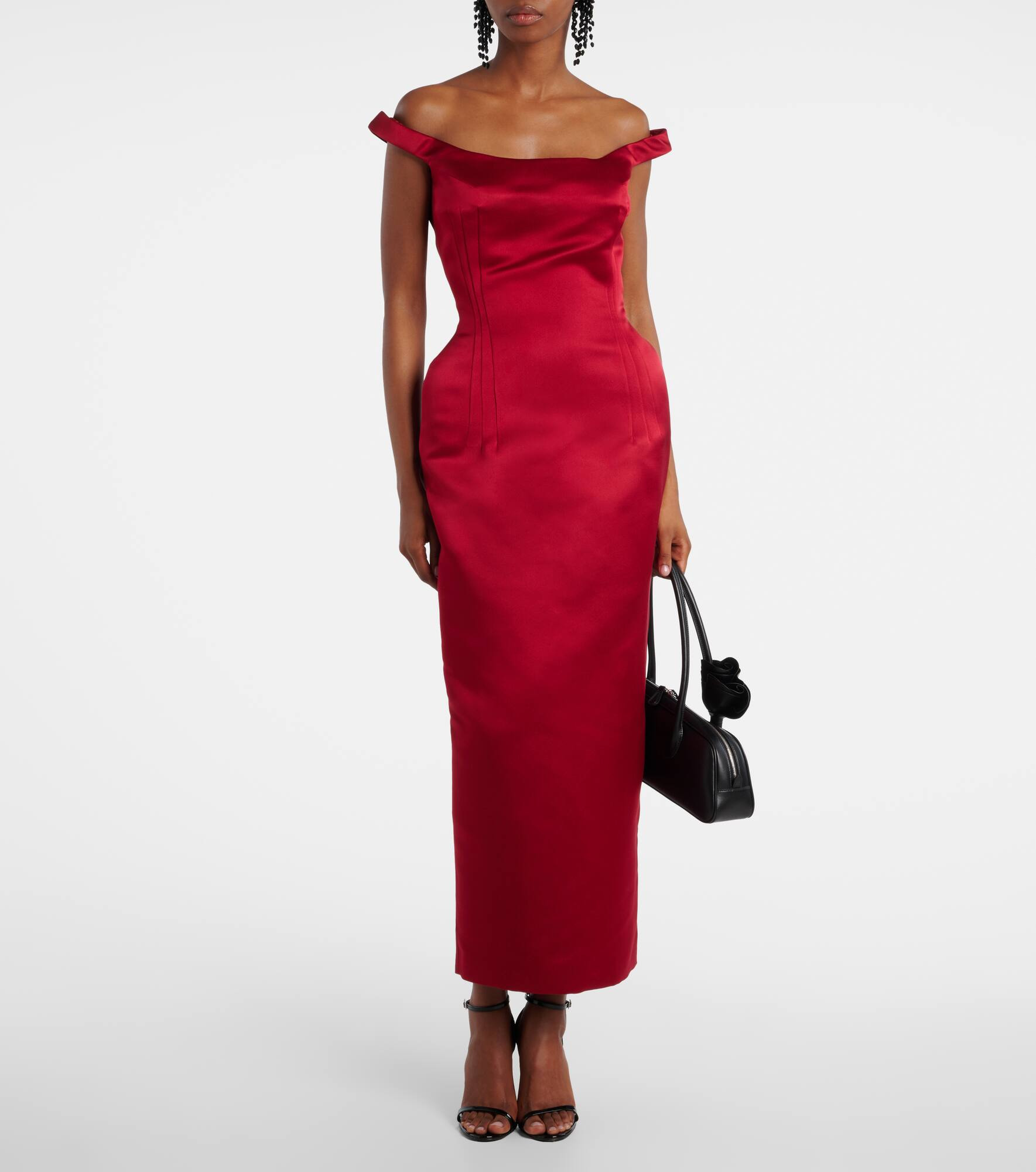 Off-shoulder silk satin midi dress - 2
