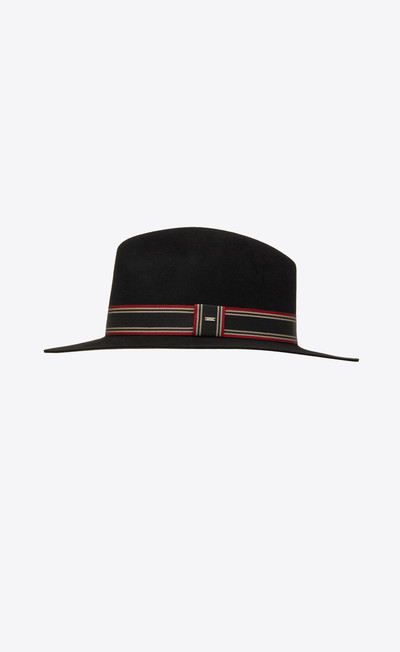 SAINT LAURENT straw panama hat with contrasting striped canvas ribbon outlook