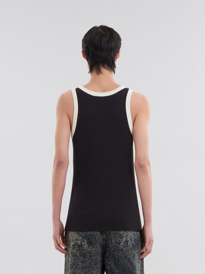 BLACK RIBBED COTTON TANK TOP WITH MARNI MENDING - 3