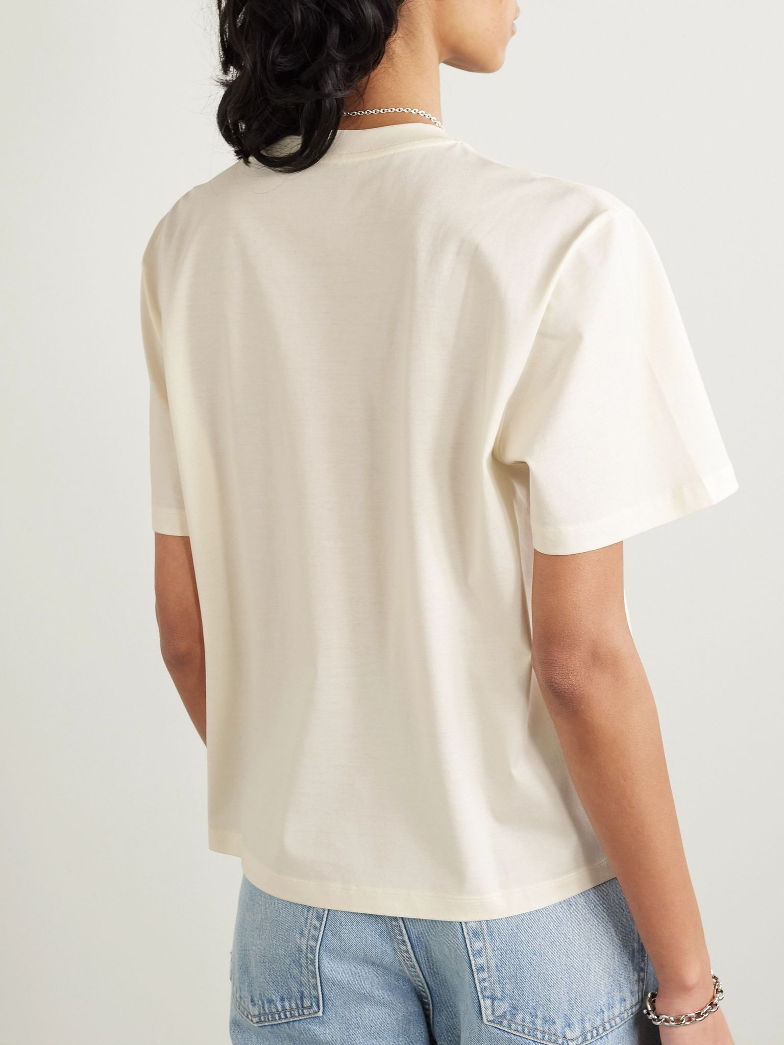 Embroidered cotton-jersey T-shirt Cream - 3