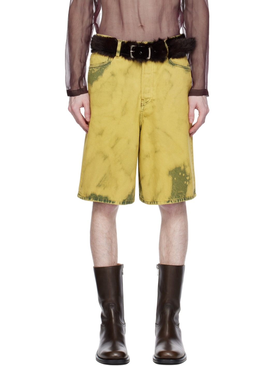 Green Garment-Dyed Denim Shorts - 1