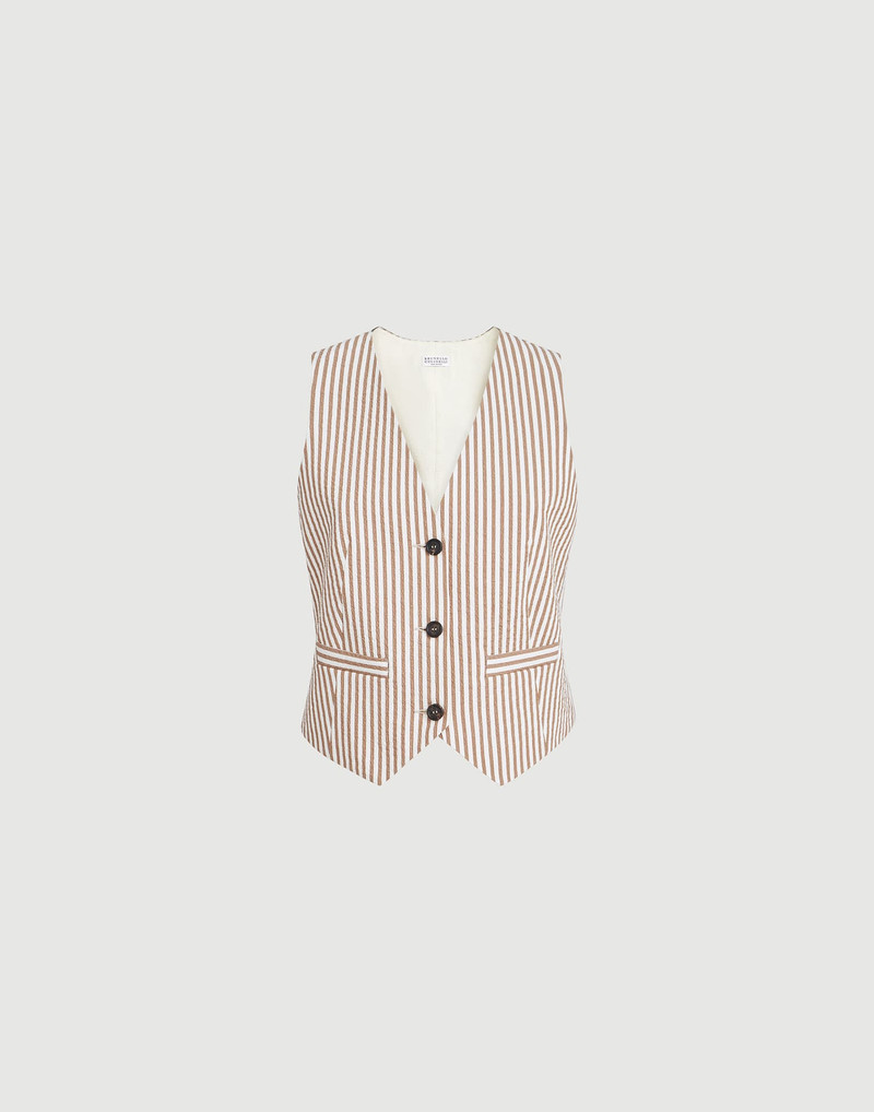 Techno cotton striped seersucker vest with monili 1