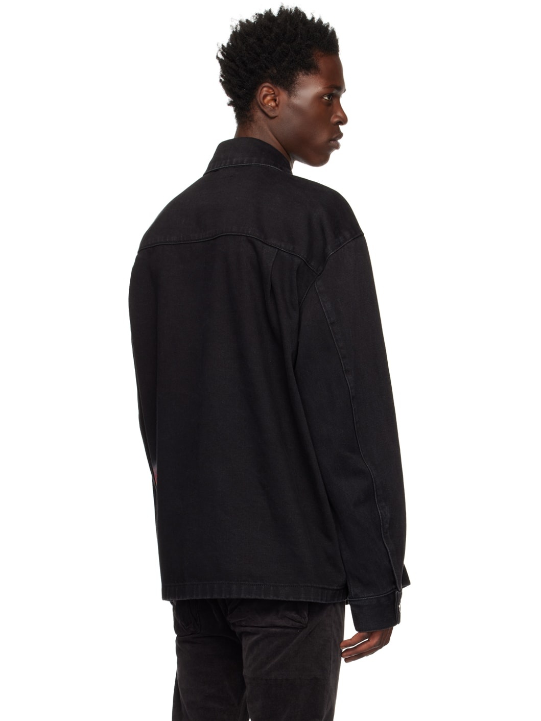 Black Loose Fit Denim Shirt - 3
