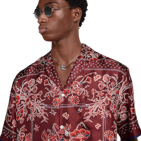 Printed silk twill bowling shirt - 5