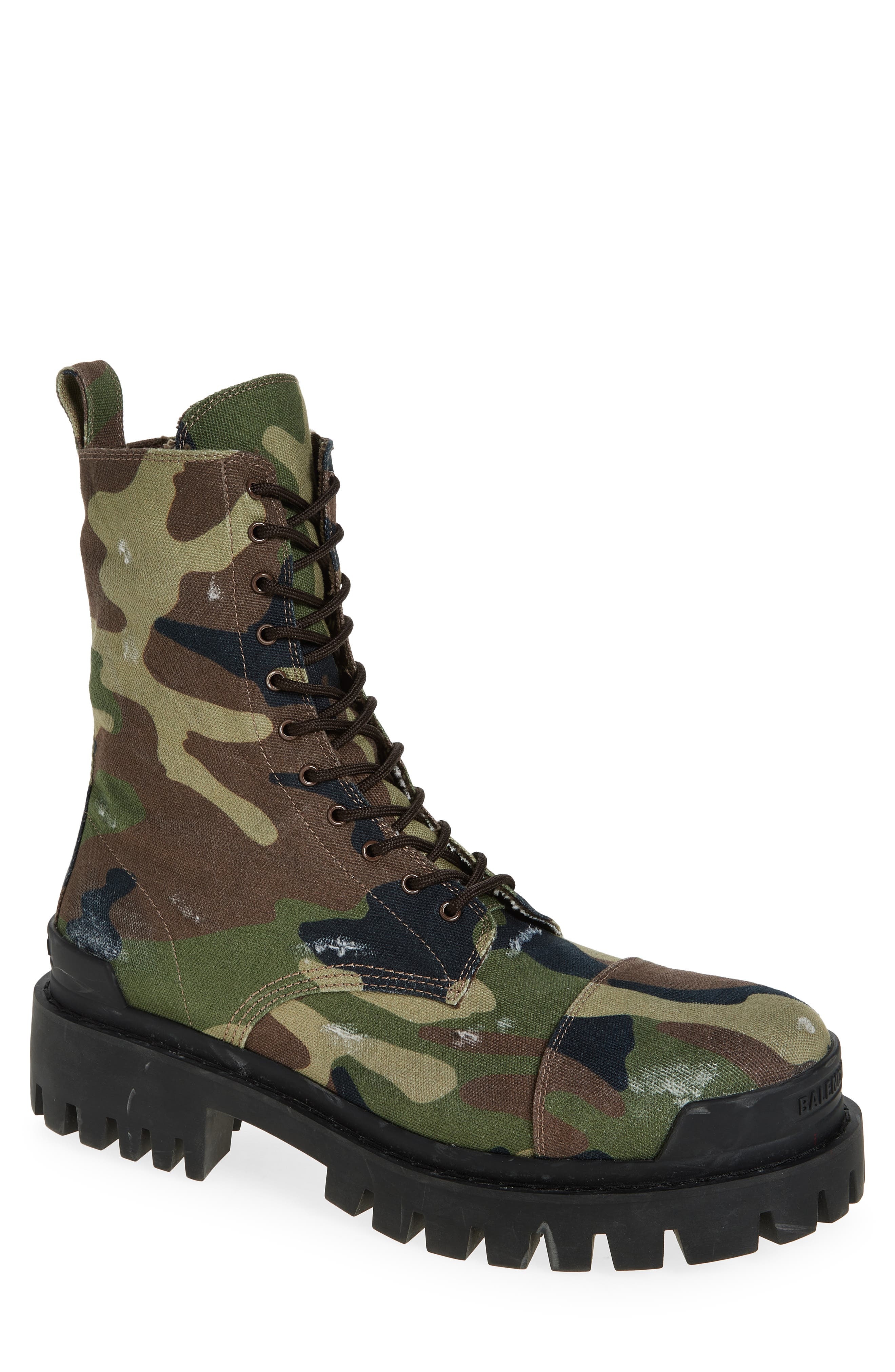 Balenciaga Strike Camo Canvas Combat Boot in Dark Camo at Nordstrom - 1