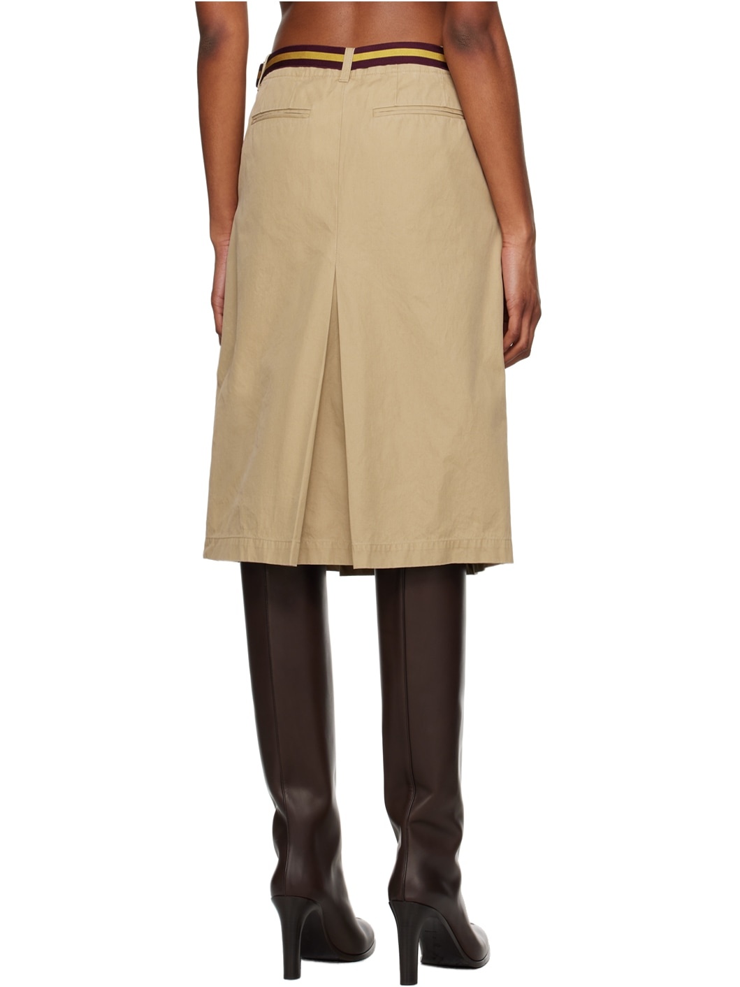 Beige Belted Midi Skirt - 3
