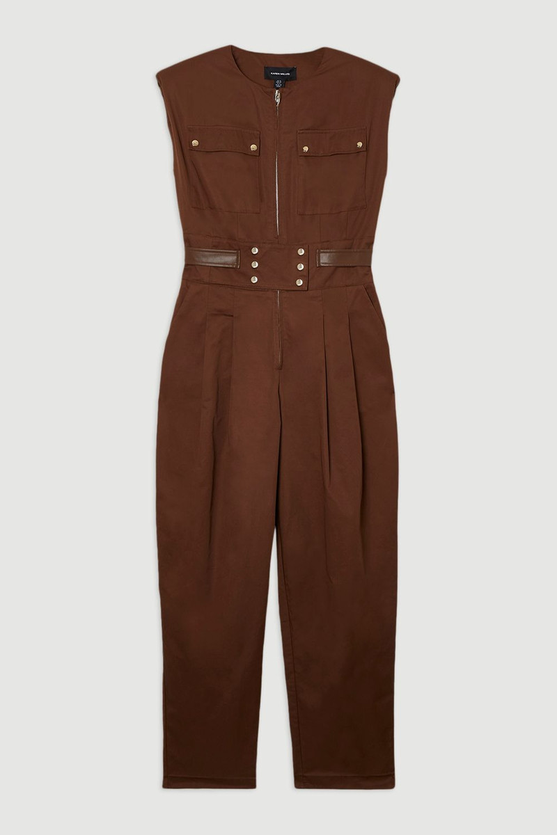 Plus Size Cotton & Faux Leather Tab Utility Jumpsuit 4