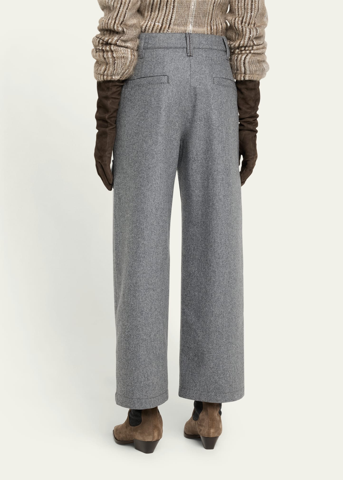 Wool Flannel Wide-Leg Ankle Cargo Pants - 3