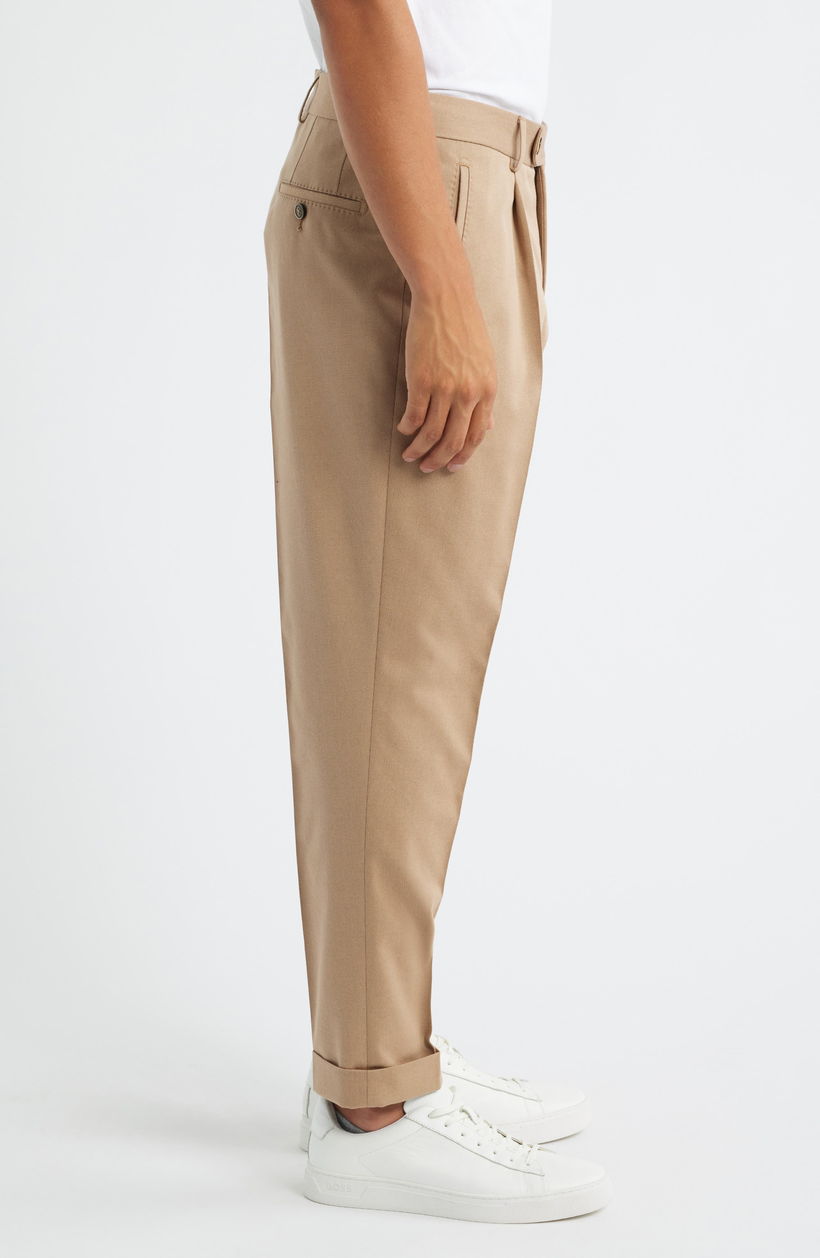 BOSS Peet Pleated Virgin Wool Dress Pants in Medium Brown at Nordstrom - 3