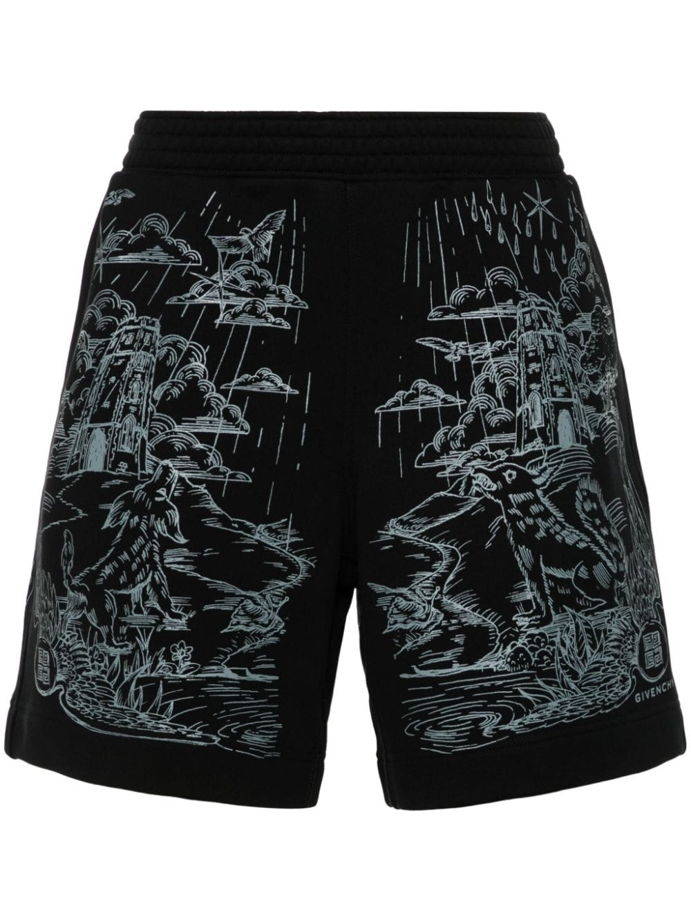 sketch-print cotton track shorts - 1