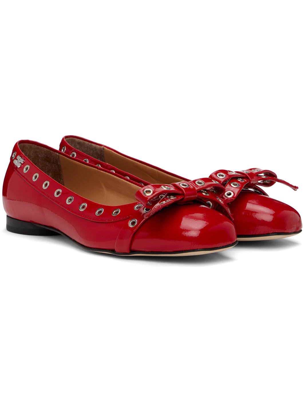 Red Eyelet Bow Ballerina Flats - 4