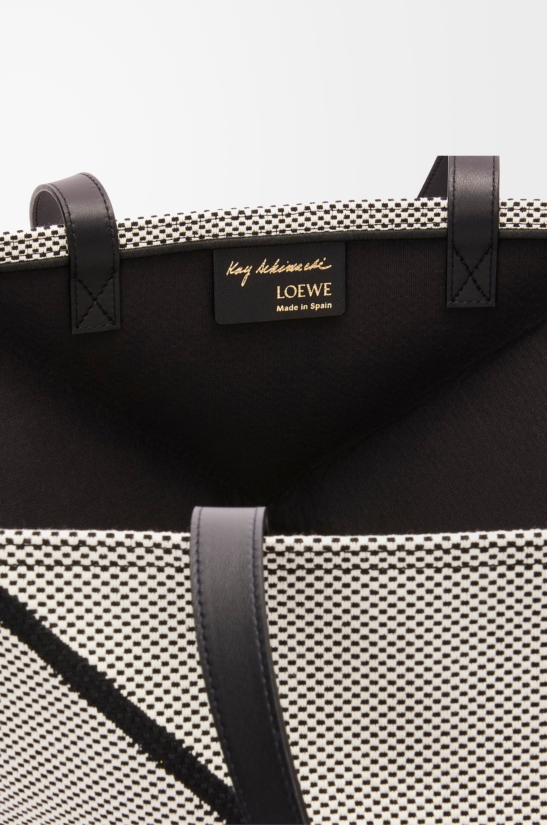 XXL Puzzle Fold tote in canvas jacquard and calfskin - 6