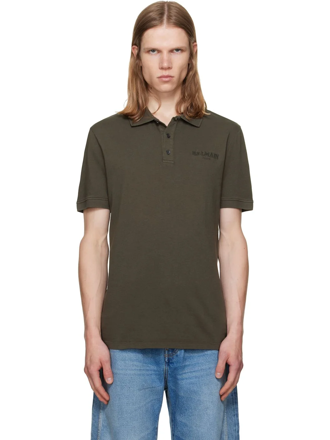 Khaki Small Vintage Embroidery Slim Fit Polo - 1