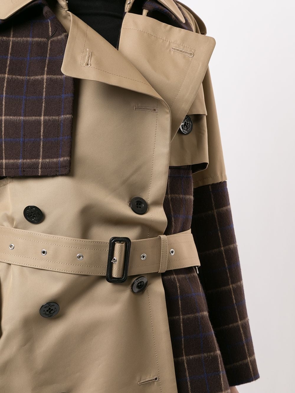 plaid panel trench coat - 5