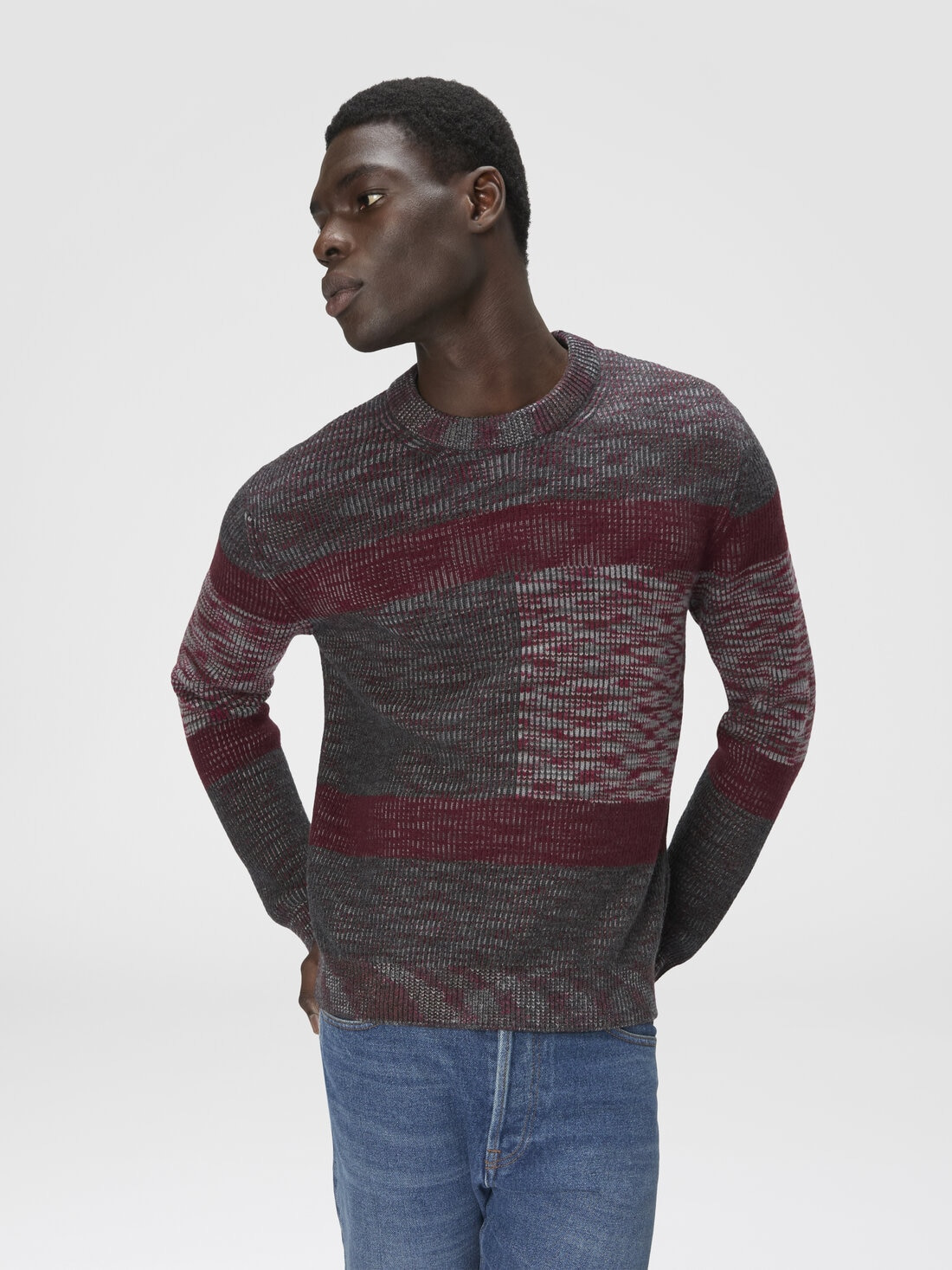 Crew neck sweater with check pattern - 4