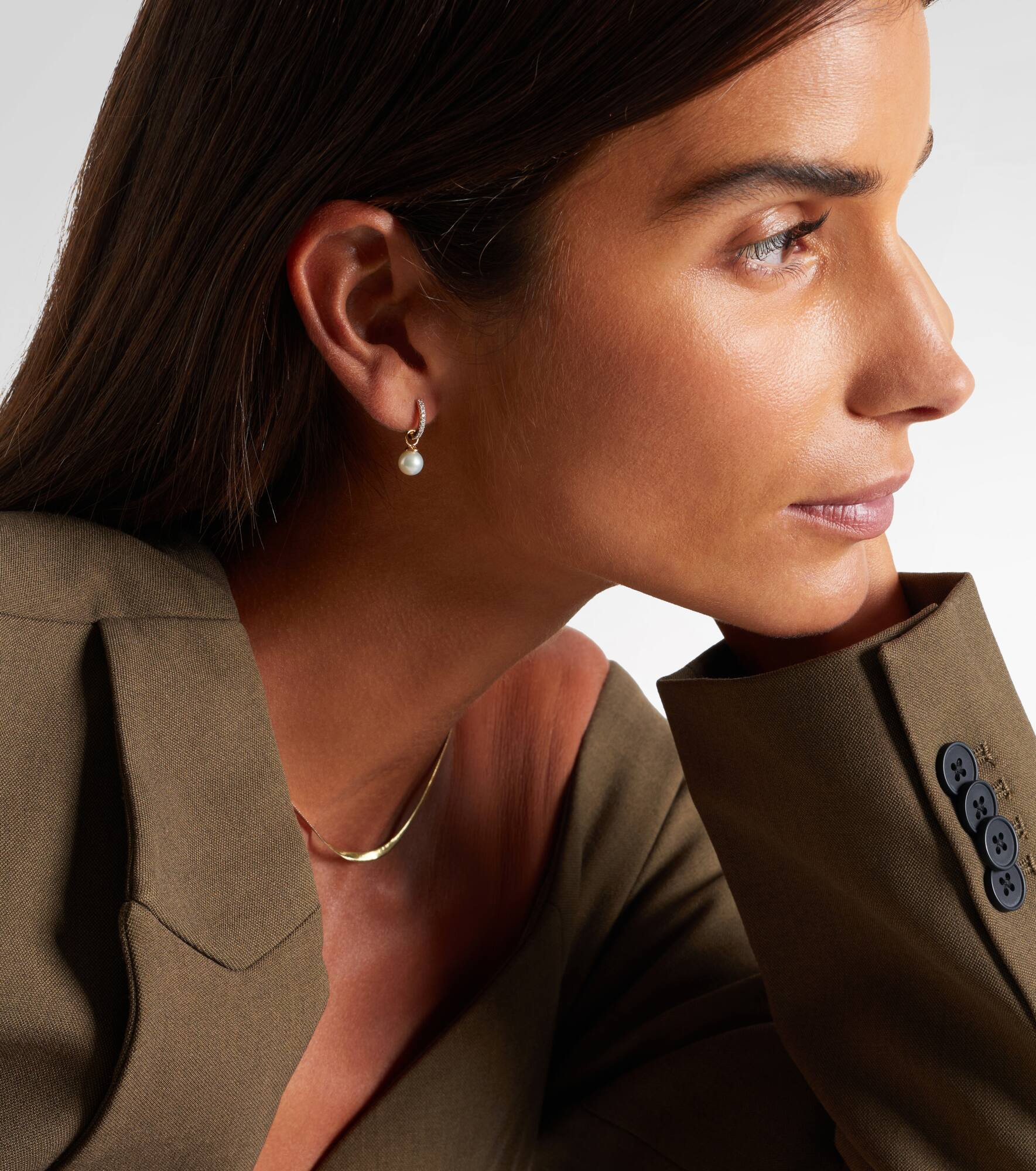 14kt gold earrings with diamonds and detachable pearls - 3