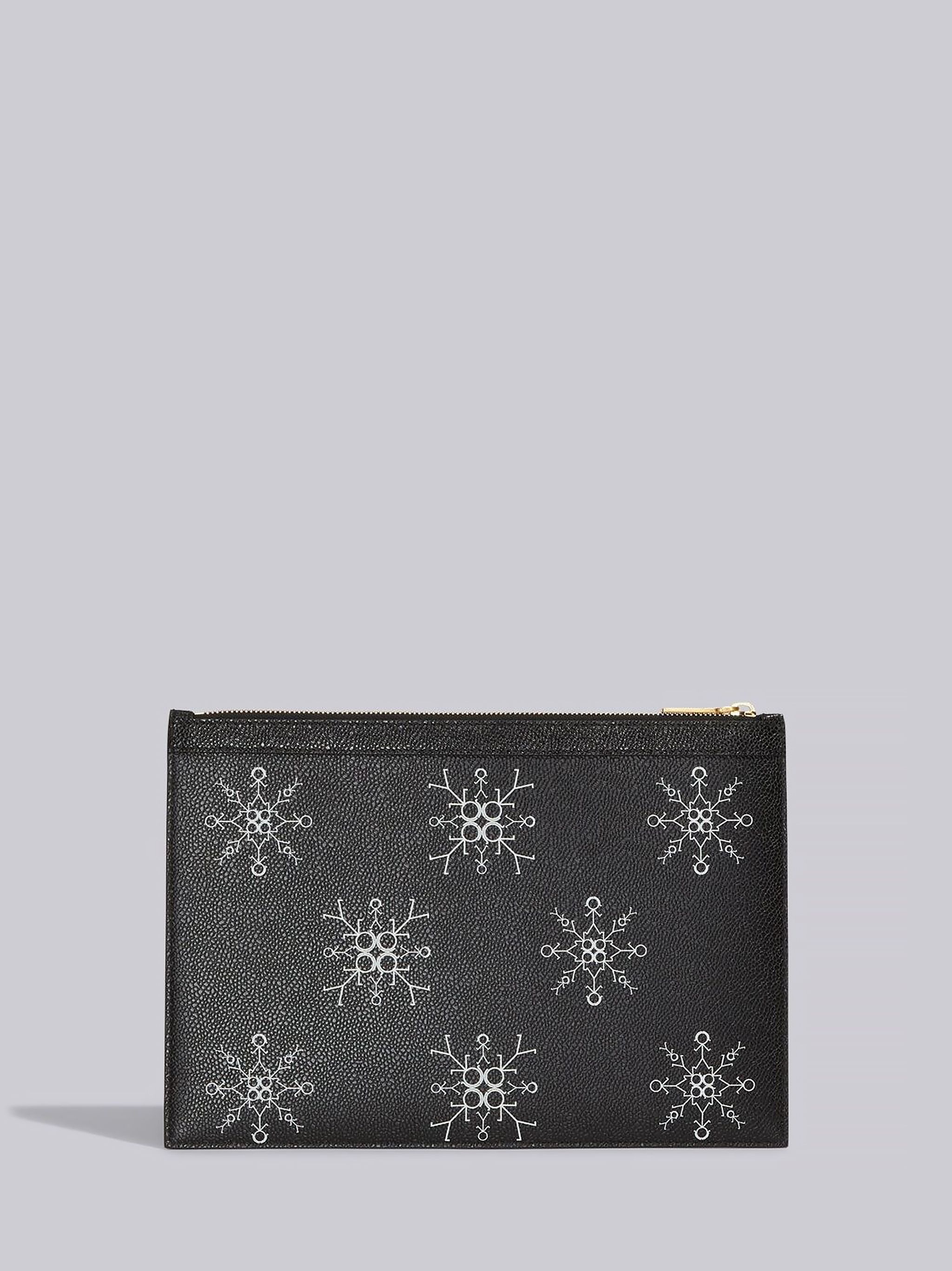 Black Pebble Grain Leather 3d Snowflake Print Small Document Holder - 3