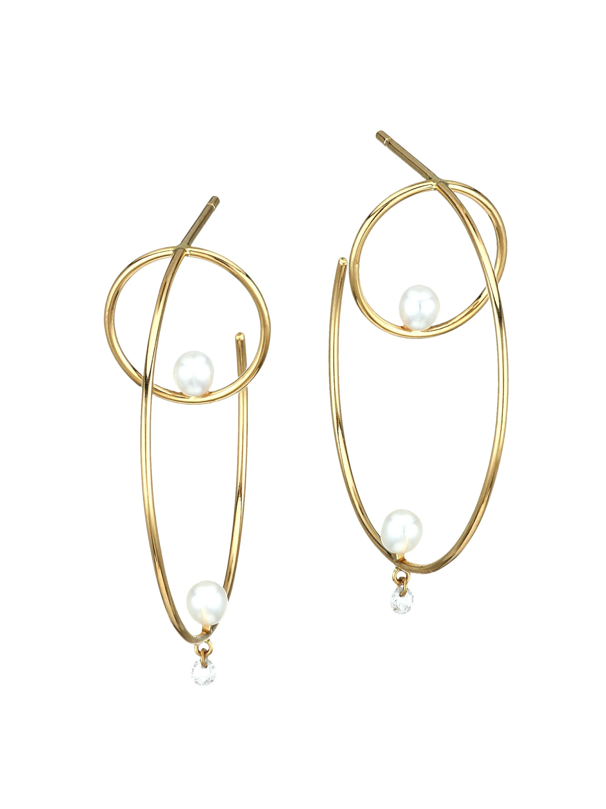 Women's Turn Around 18K Yellow Gold, Faux Pearl & Diamond Creole Hoop Earrings - Gold - 1