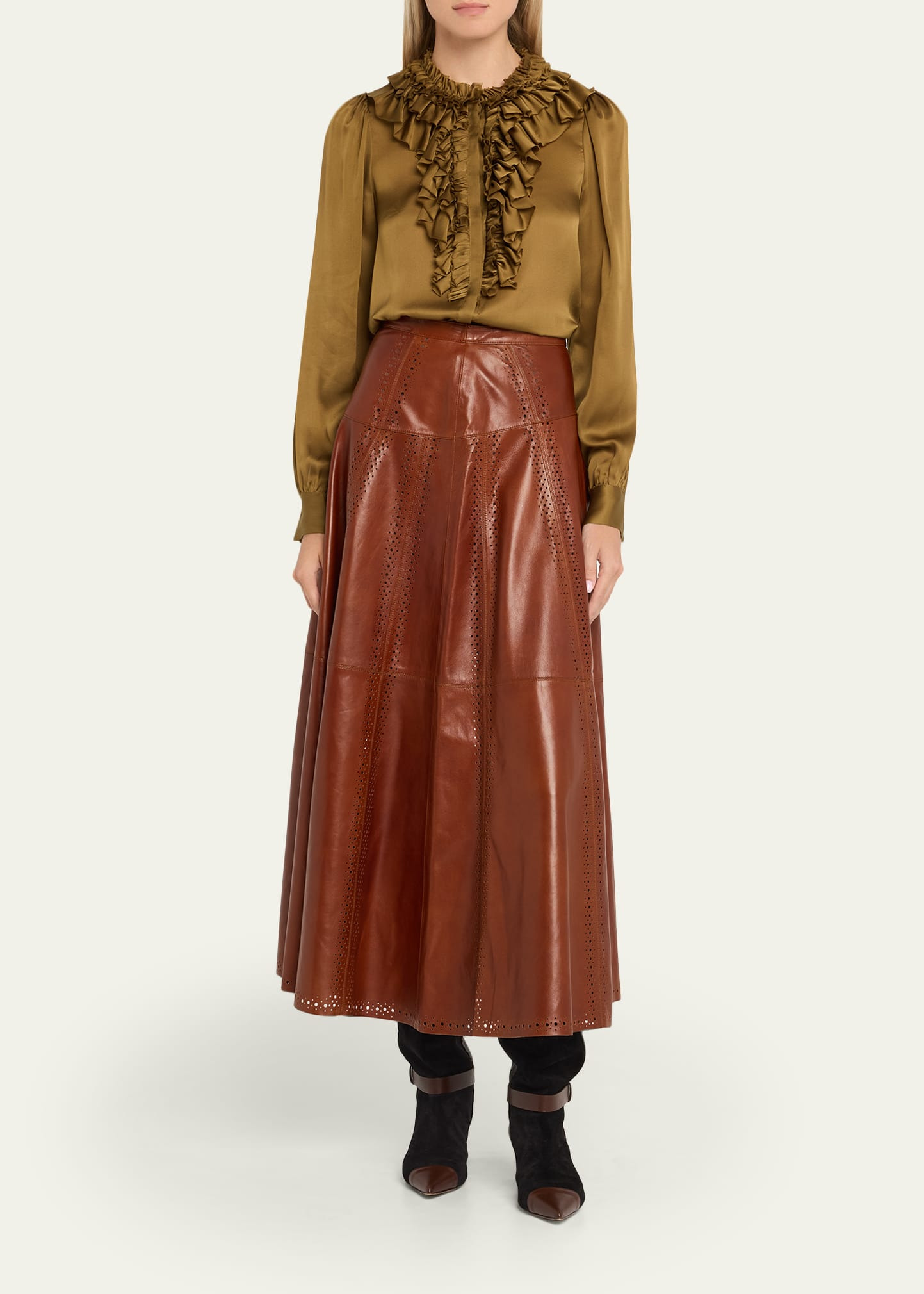 Aninda Leather Midi Skirt - 2