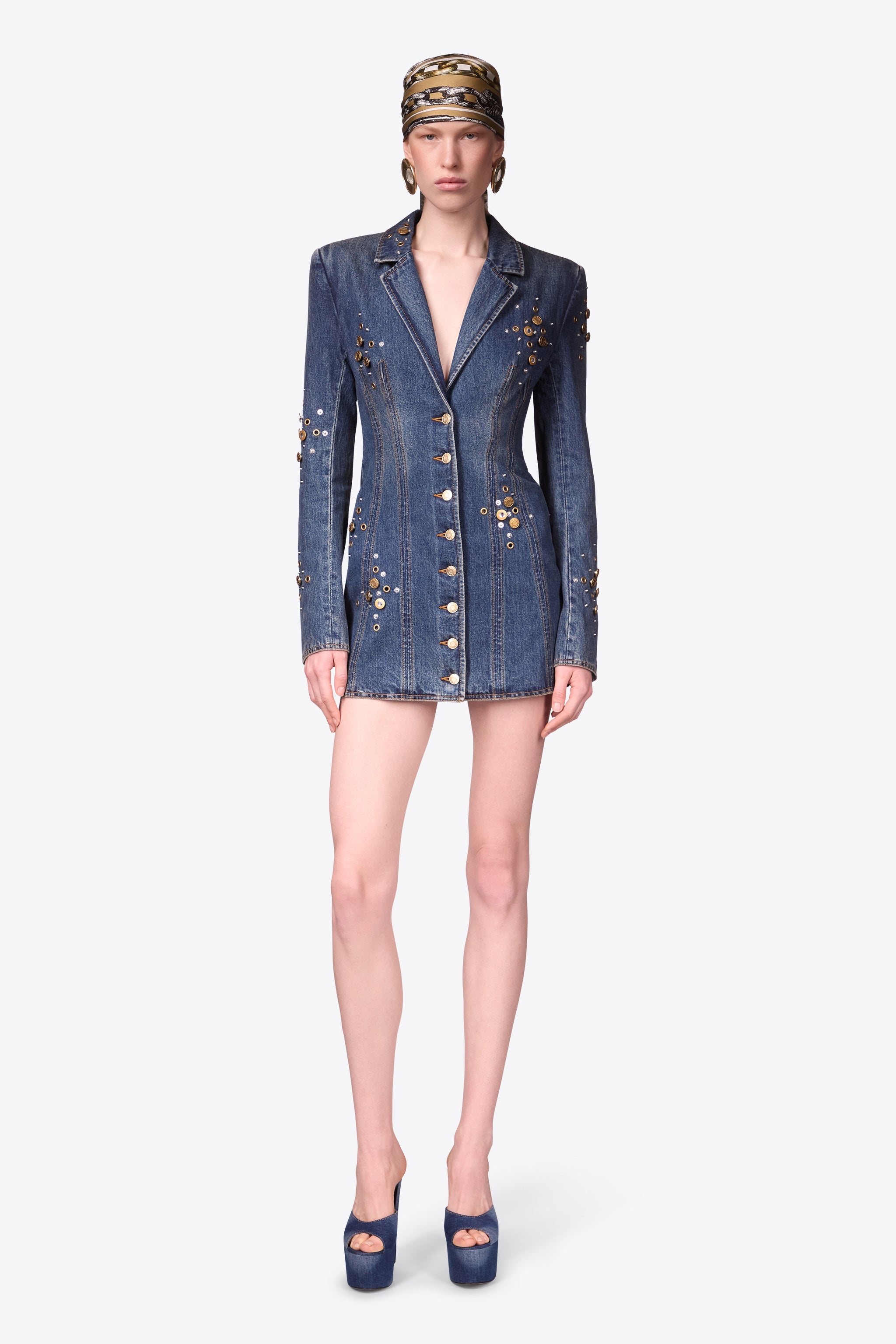CRYSTAL BUTTON STUDDED BLAZER DRESS - 4