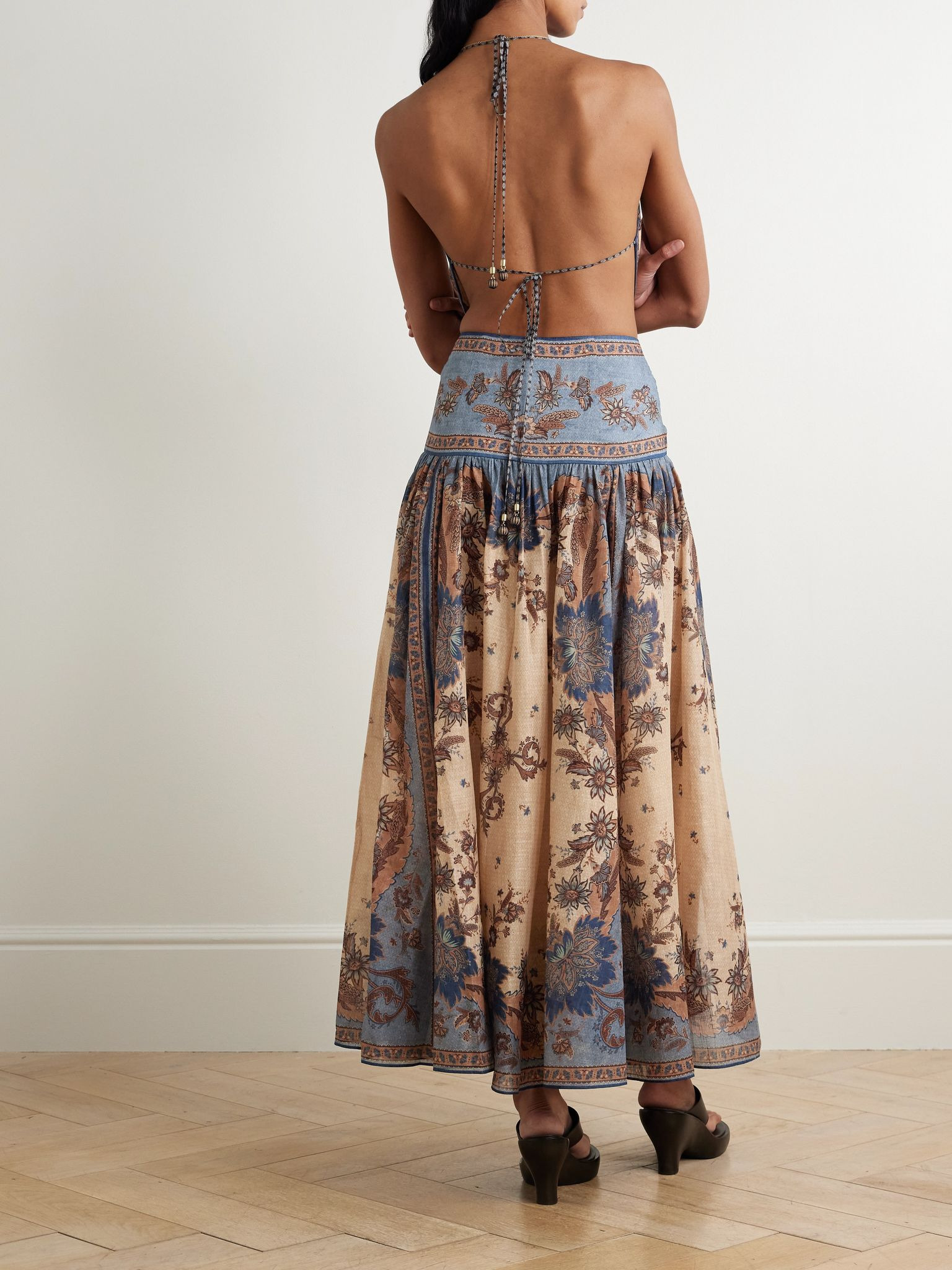 Ascension open-back printed cotton-voile halterneck maxi dress Beige - 3