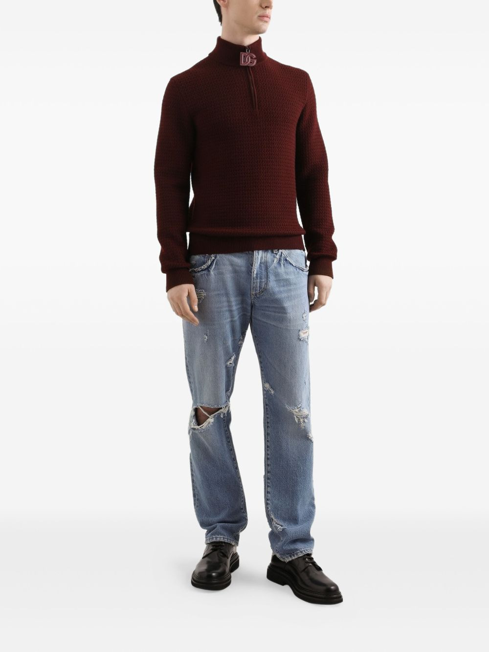 half-zip waffle-knit sweater - 2