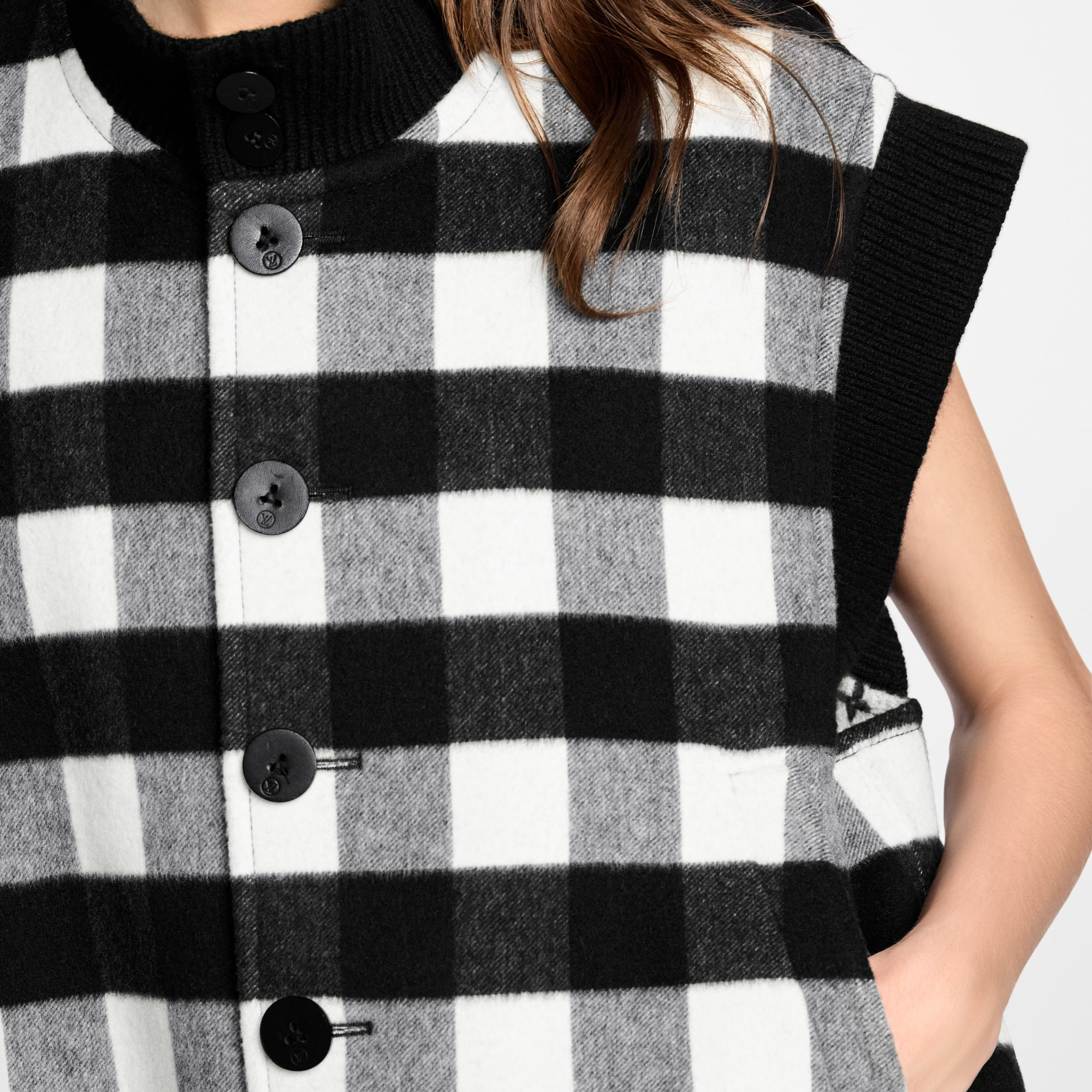 Sleeveless Check Bomber Jacket - 4