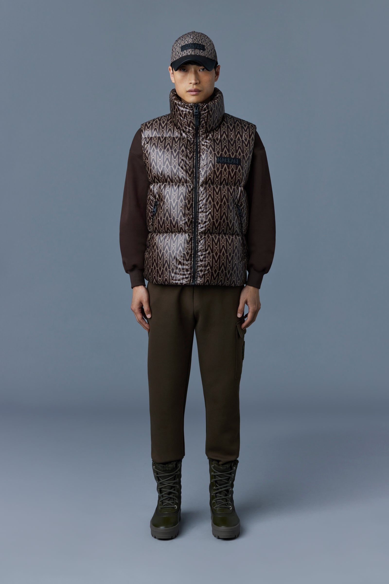 KANE recycled down vest with funnel collar and monogram print - 2
