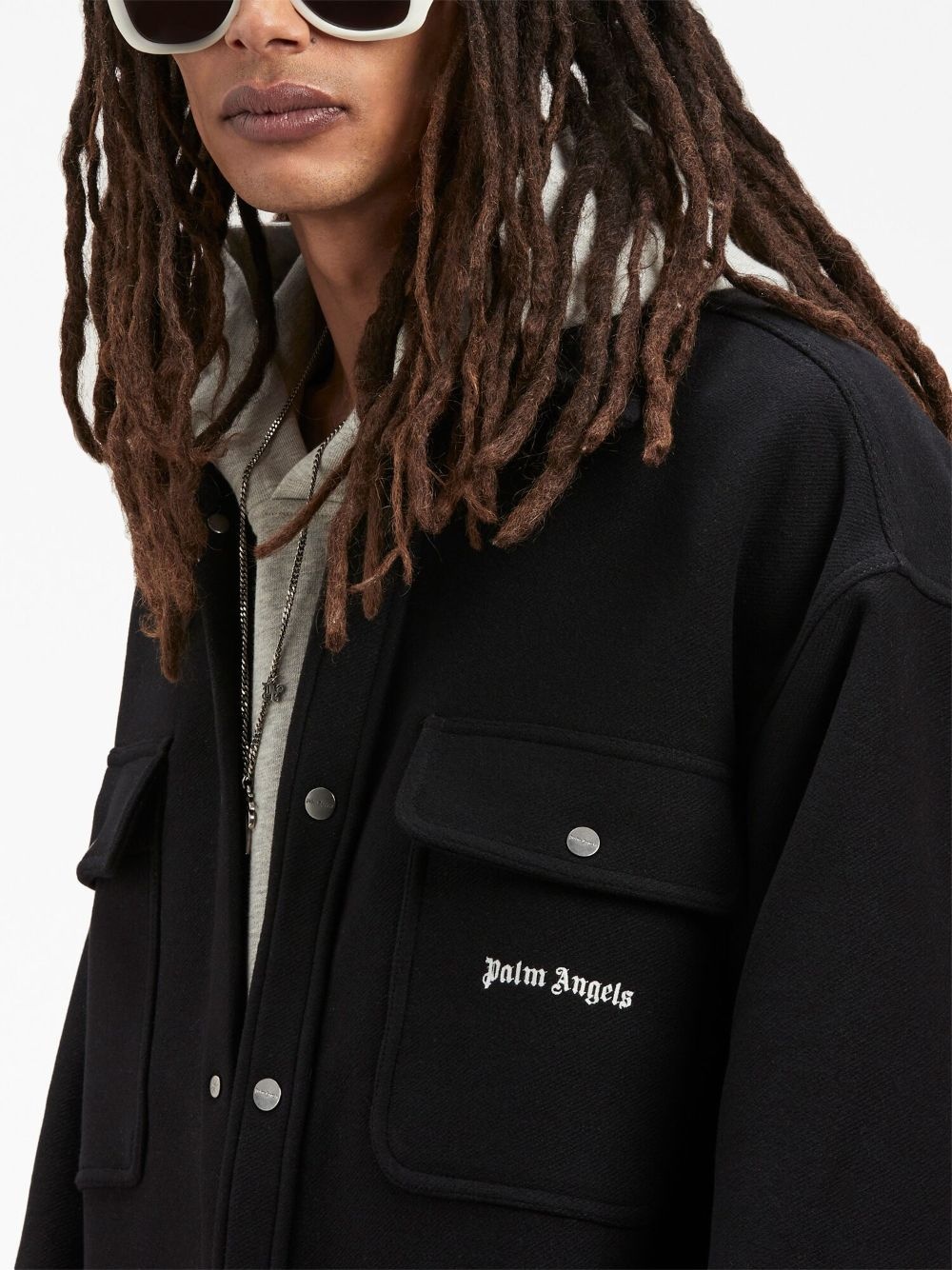 logo-embroidered twill shirt jacket - 6