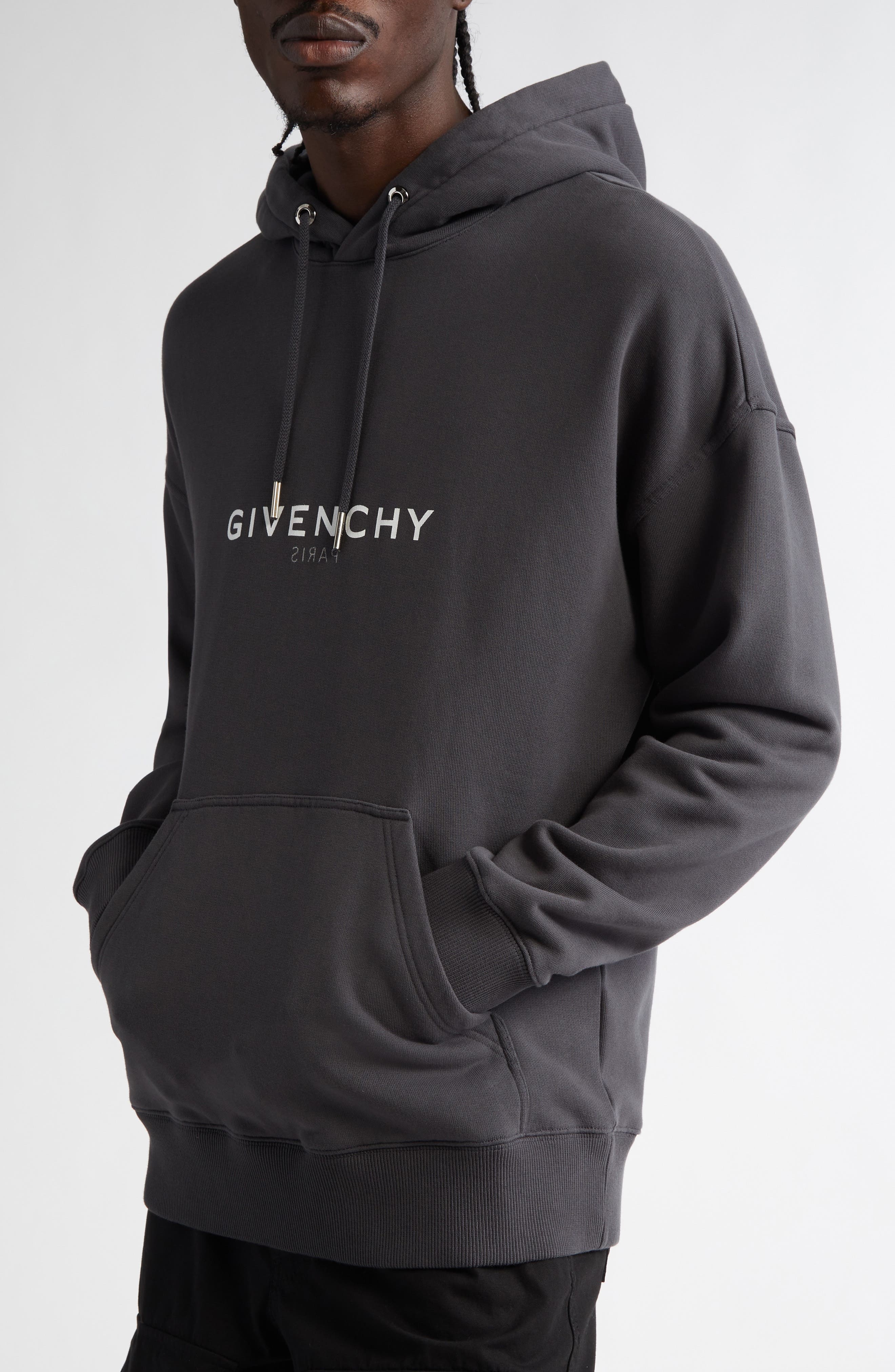 Givenchy Slim Fit Reverse Cotton Logo Hoodie in Charcoal at Nordstrom - 4