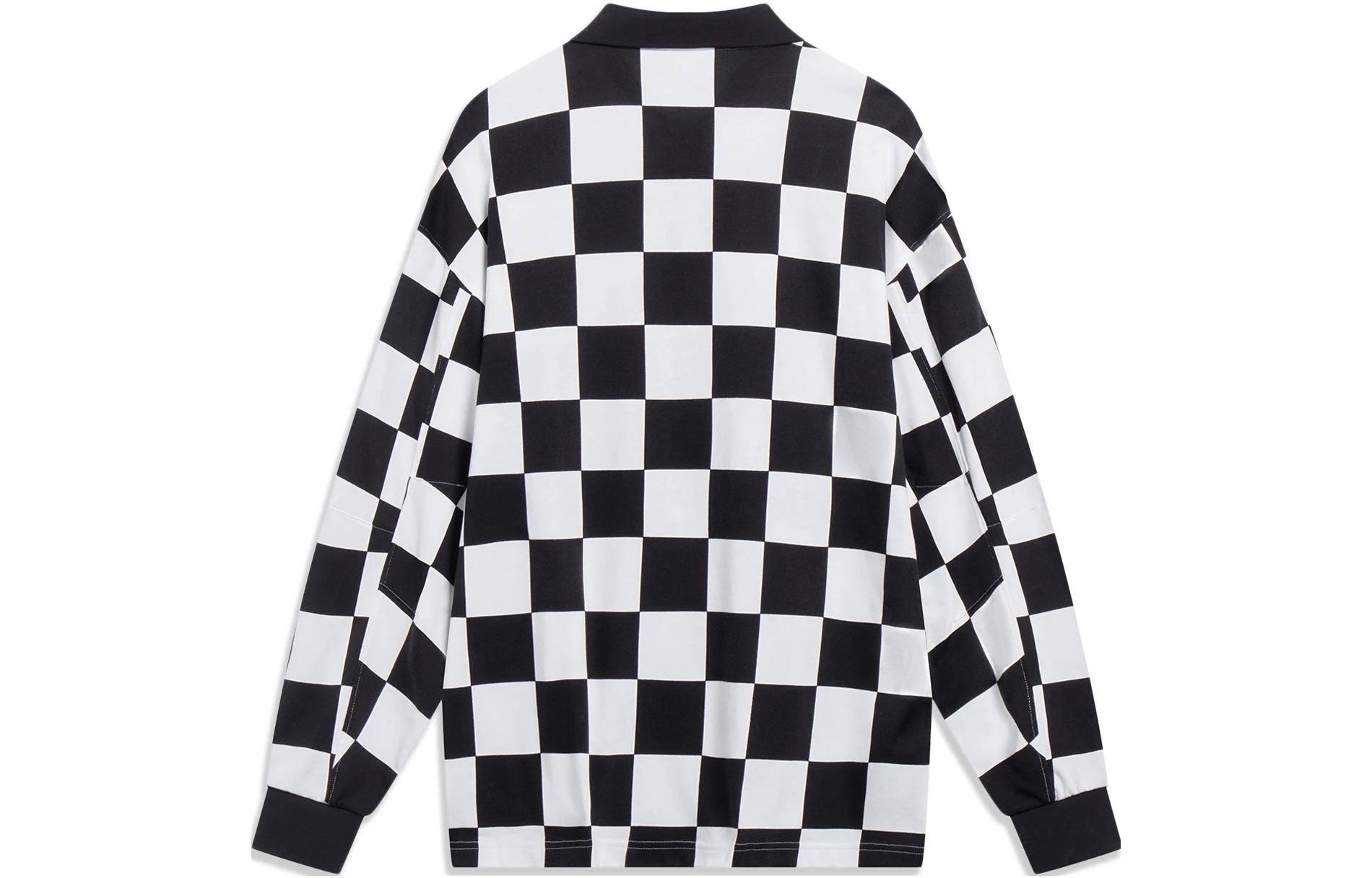 Li-Ning Checkerboard Graphic Long Sleeve Polo Shirt 'Black White' APLT013-1 - 2