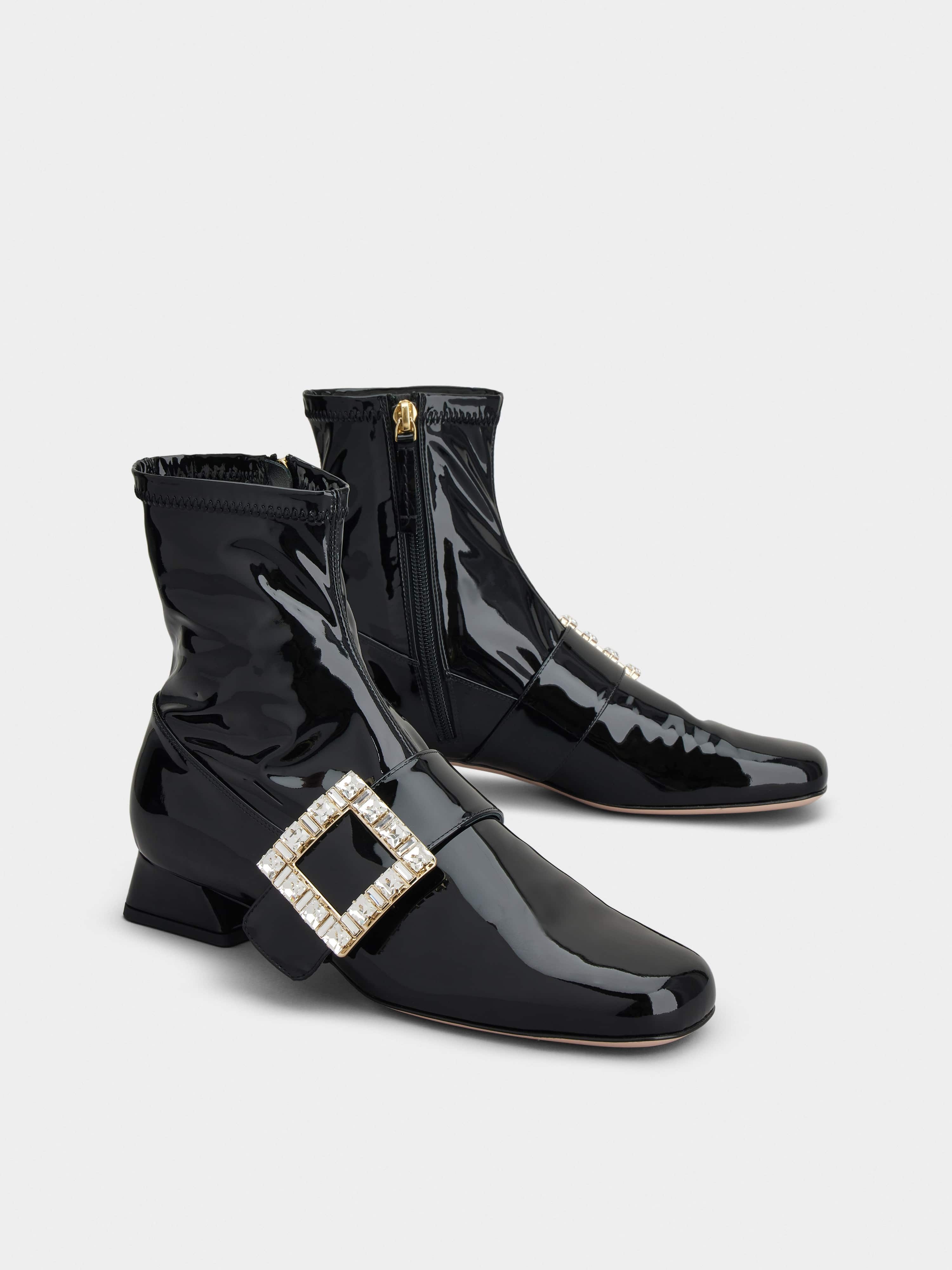 Très Vivier Babies Strass Buckle Strech Boots in Patent Leather - 2