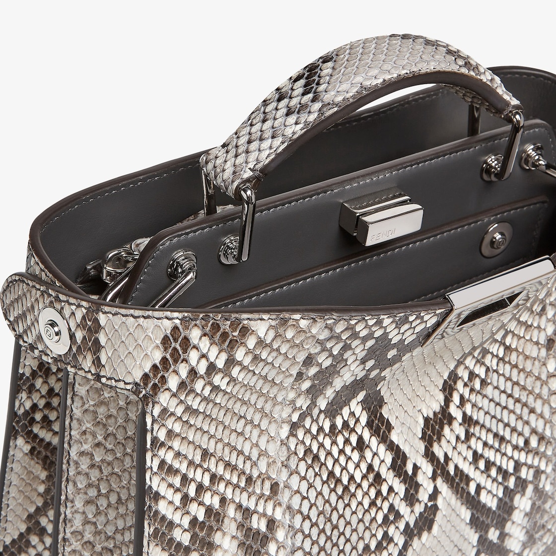Small Peekaboo ISeeU bag made of luxury rock-colored python leather. Featuring two internal compartm - 6