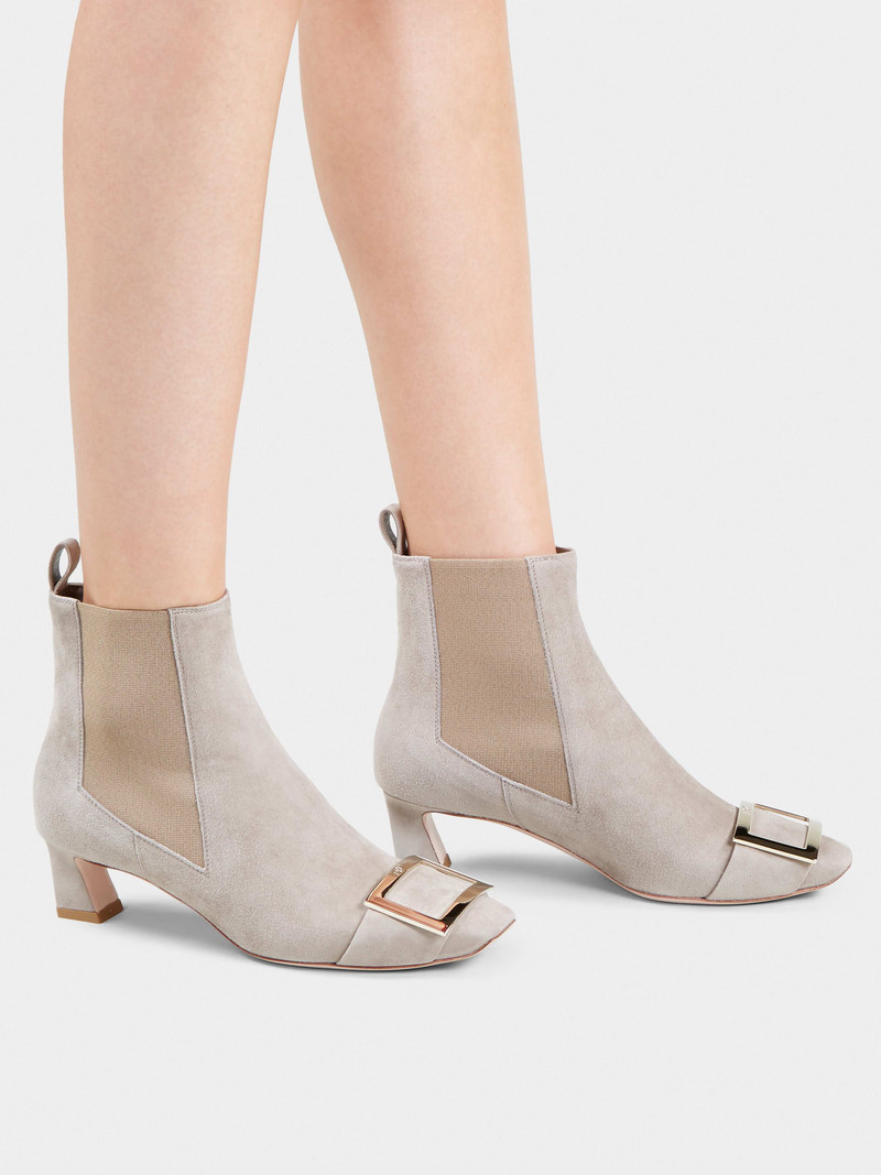 Roger Vivier Trompette Metal Buckle Chelsea Booties in Suede outlook