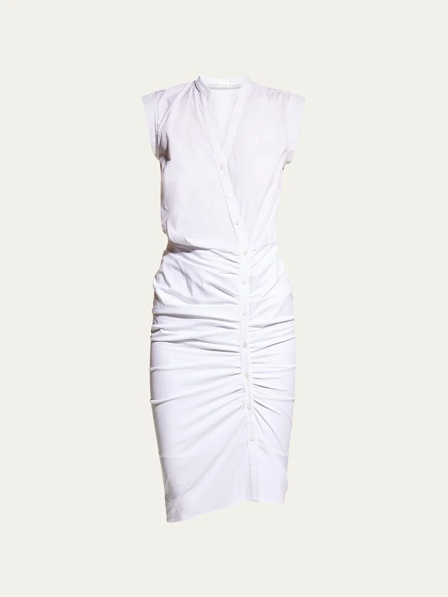 Sleeveless Ruched Poplin Shirtdress - 1