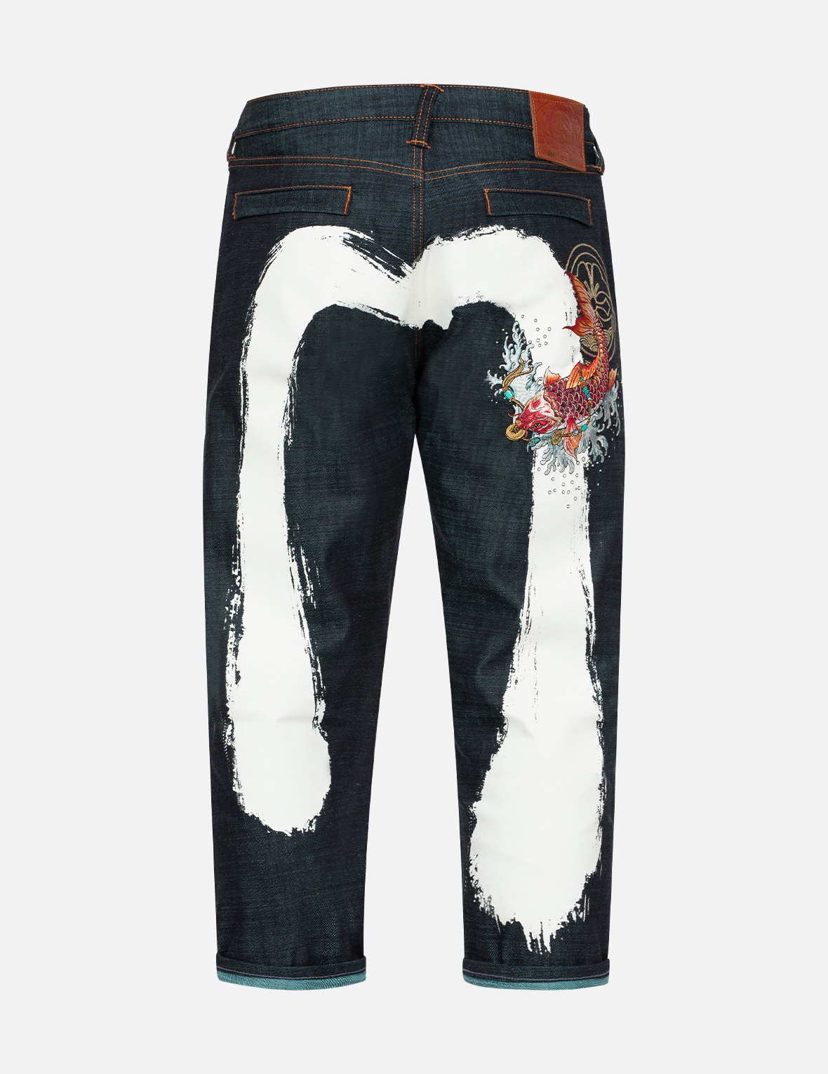 KOI EMBROIDERY AND BRUSHSTROKE DAICOCK PRINT CROPPED JEANS #2027 - 2