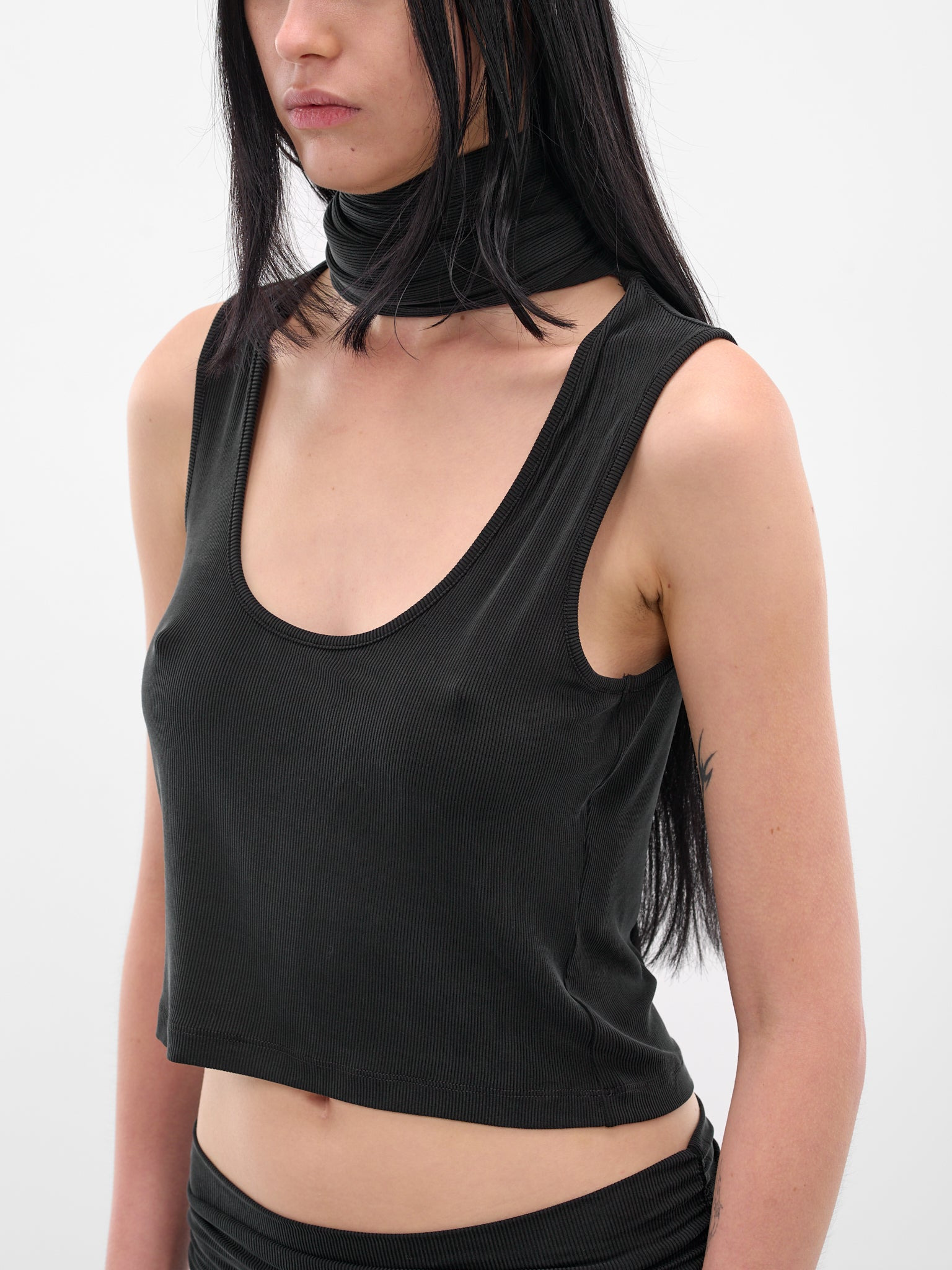 Black Scarf Scoop Knit Tank - 4