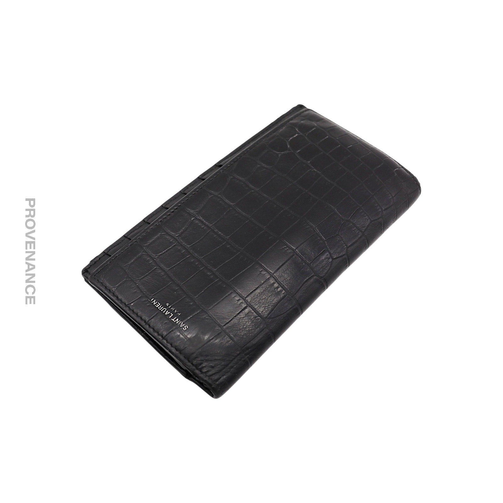 Saint Laurent Paris SLP Long Wallet - Black Croc Leather - 3