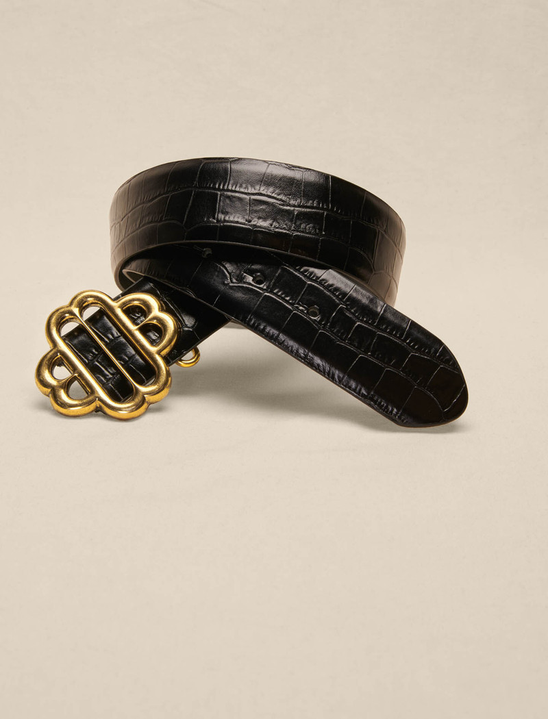 maje Croc-effect leather double M belt outlook