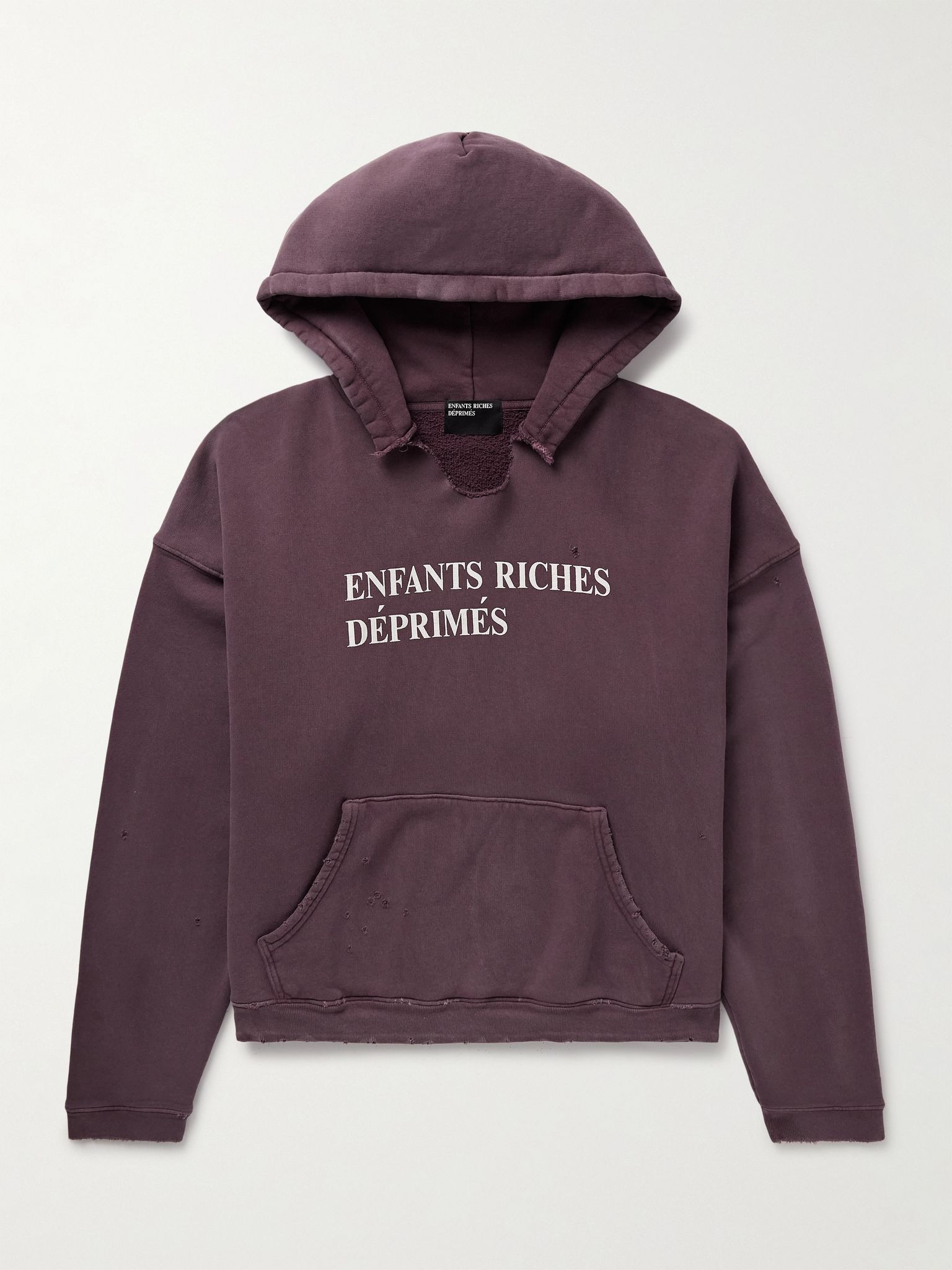 Distressed Logo-Print Cotton-Jersey Hoodie Purple - 1