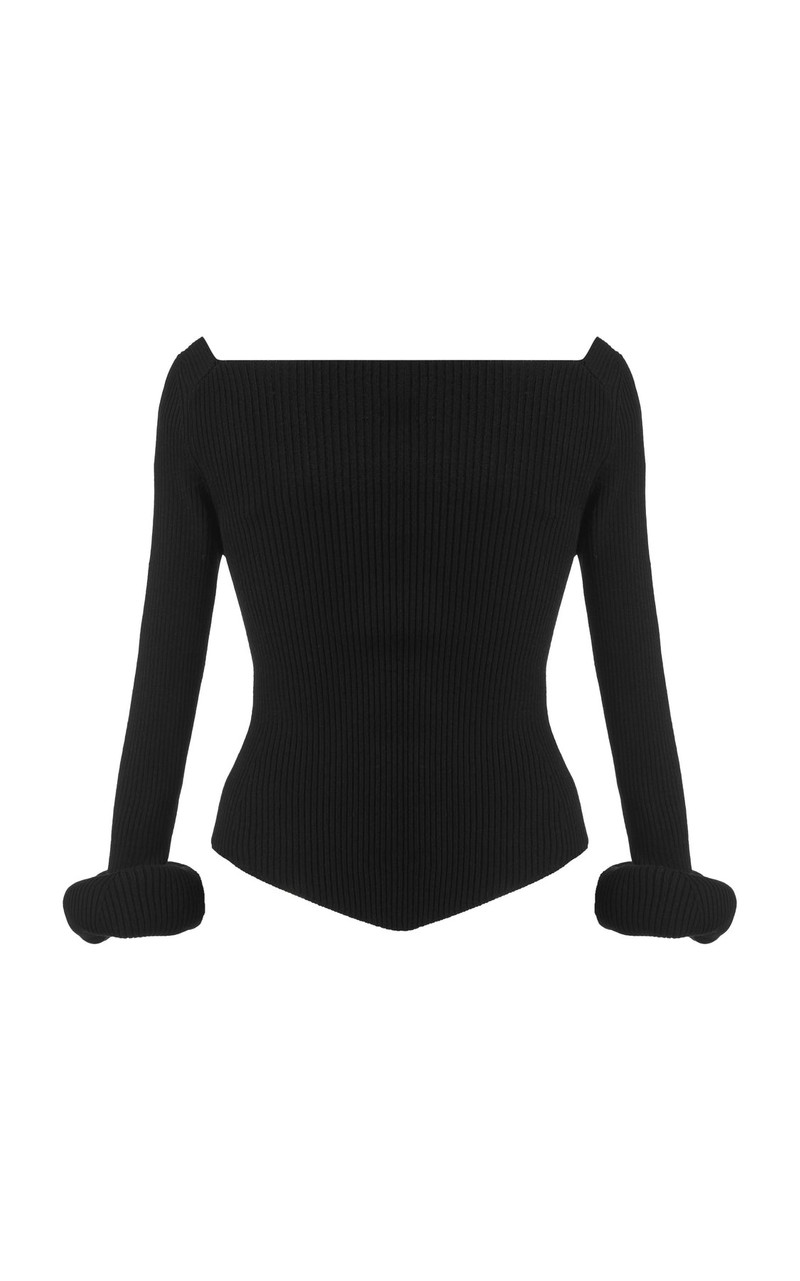 KNIT TOP WITH SQUARE DECOLLETE AND DOUGHNUT SLEEVES BLACK 10