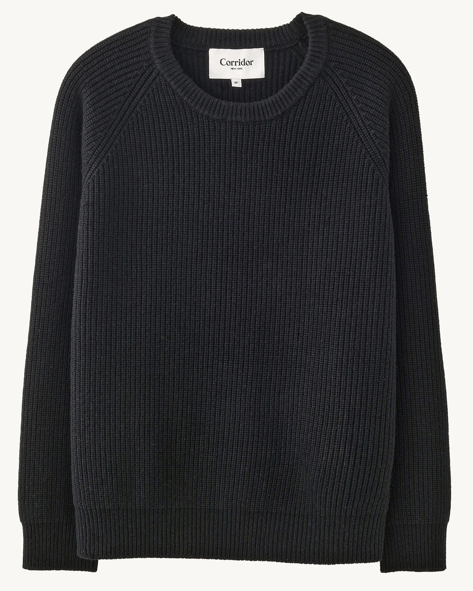 WOOL CASHMERE RIBBED CREWNECK - BLACK - 1