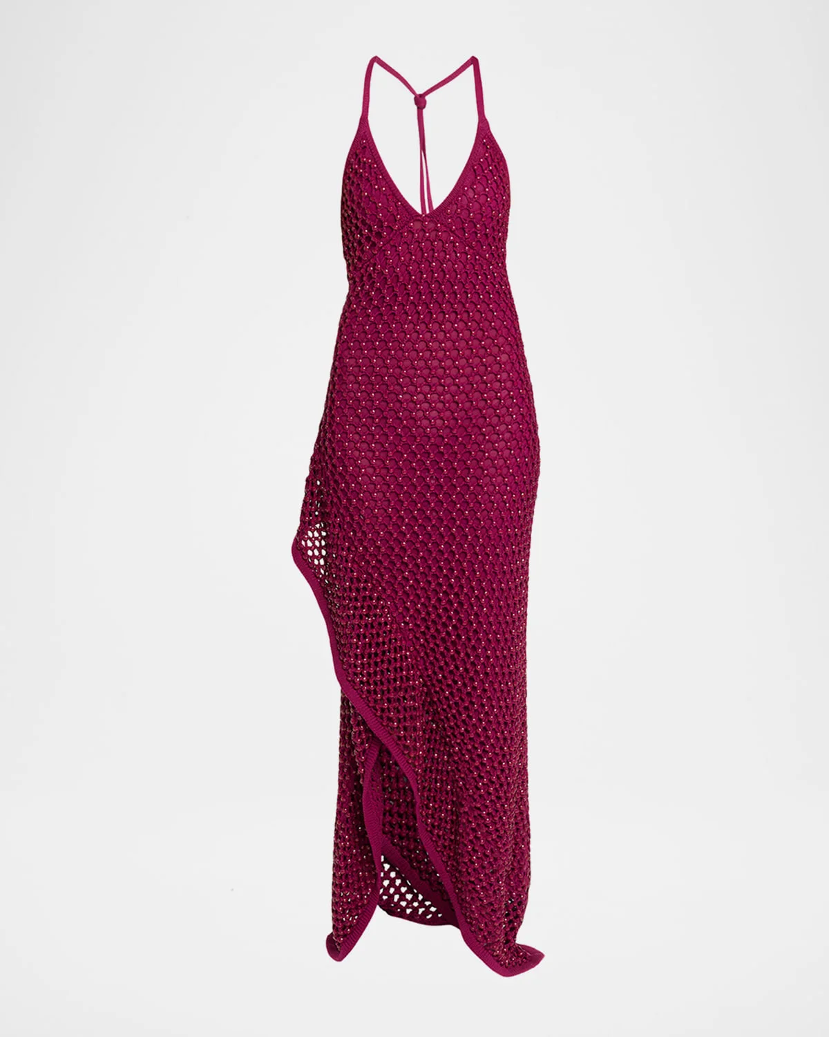Riki Crystal Crochet Knit Halter Maxi Dress - 1