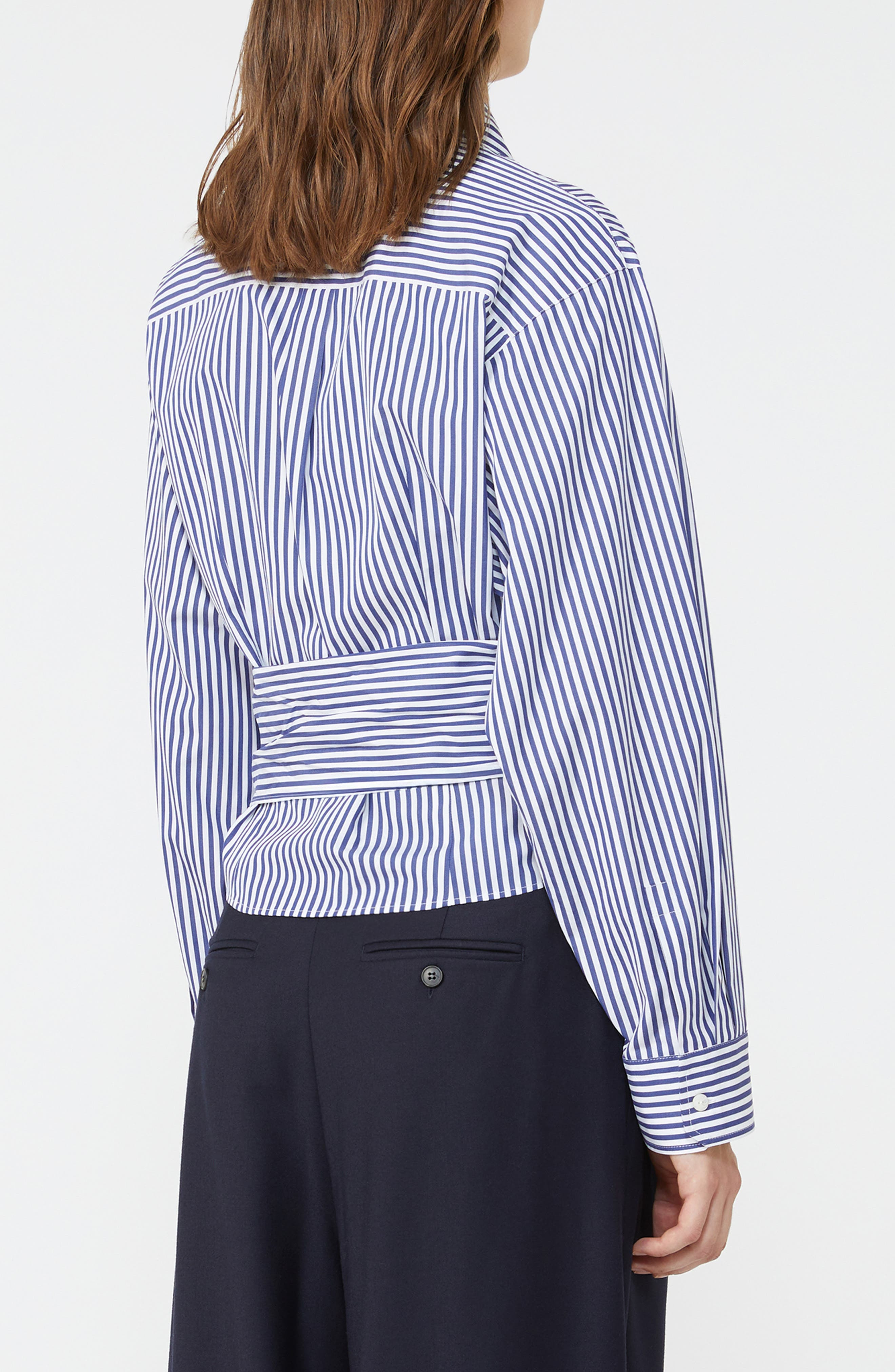 Weekend Max Mara Fresco Stripe Side Tie Cotton Button-Up Shirt in Navy at Nordstrom - 2